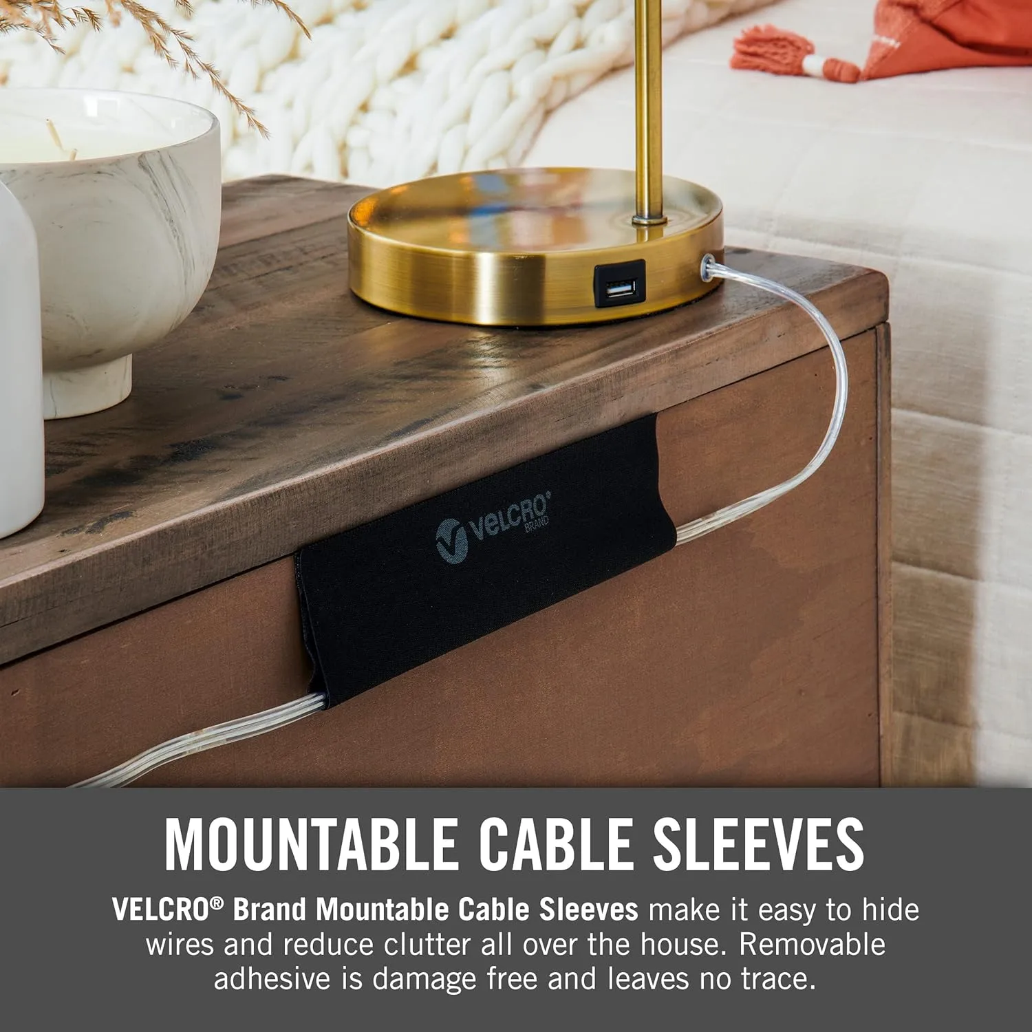 VELCRO Brand Mountable Cable Sleeves, 8in, Black, 2-Pack