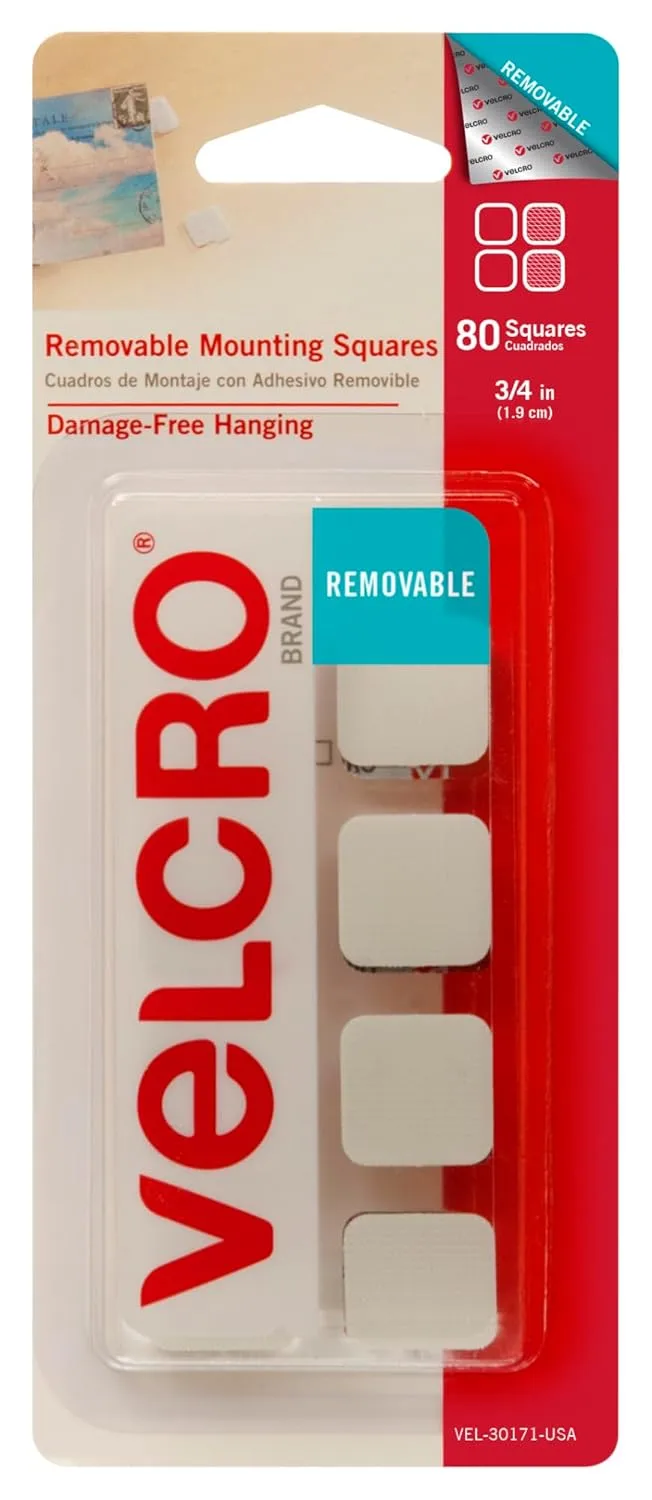 VELCRO Removable Mounting Tape - 0.75in x 0.75in - White - Pack of 80