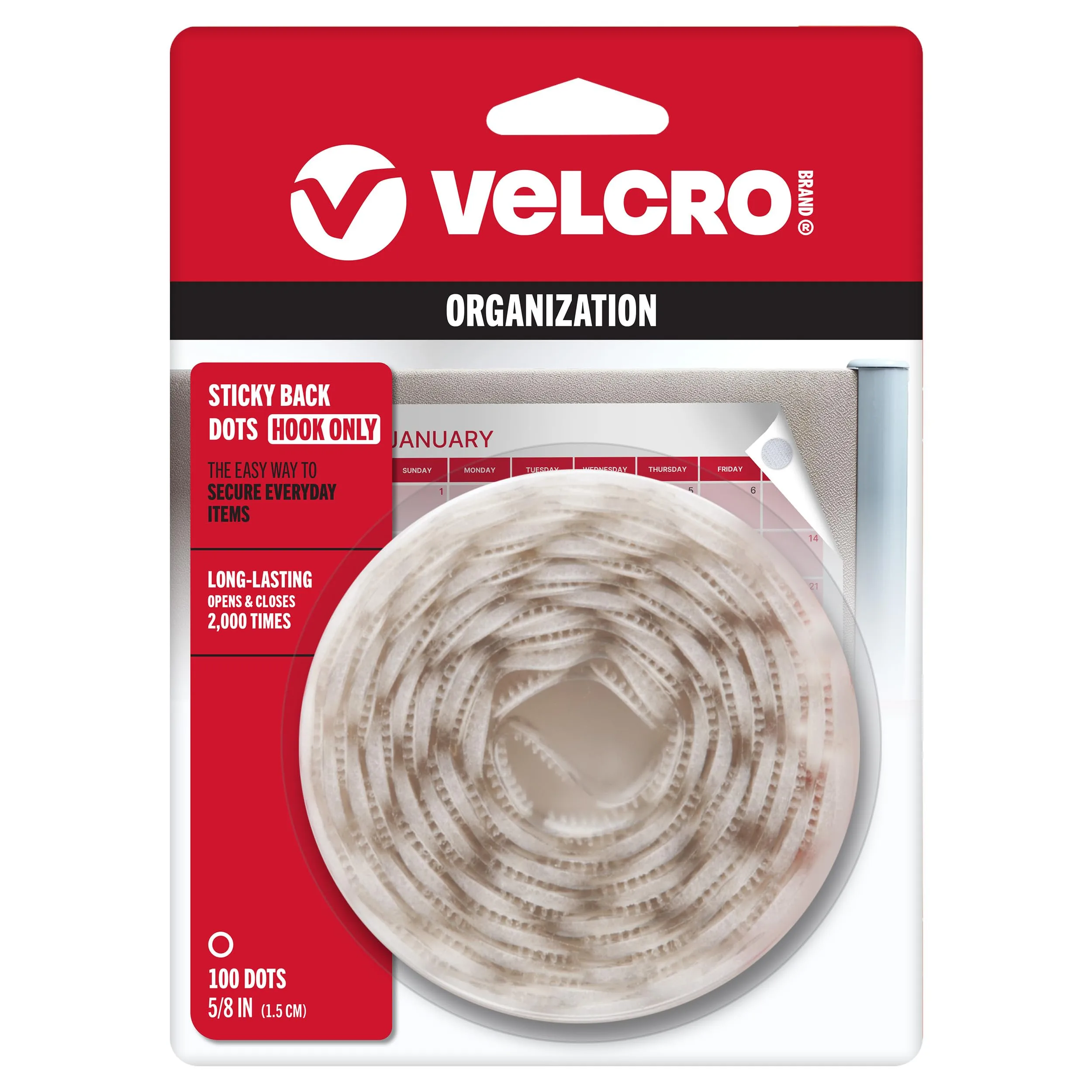 VELCRO Brand Sticky Back Fasteners, Hook Side Only, 5/8in Coins, Pack of 100, White