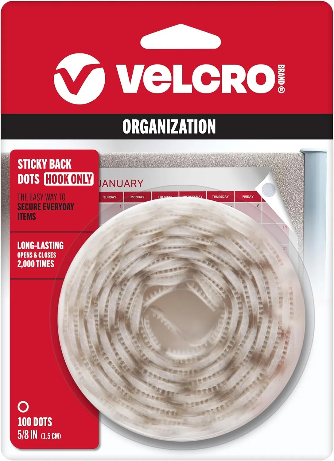 VELCRO Brand Sticky Back Fasteners, Hook Side Only, 5/8in Coins, Pack of 100, White