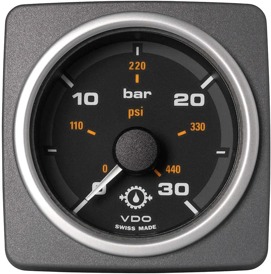 Veratron 52 MM (2-1/16") AcquaLink Transmission Oil Pressure 30 Bar/440 PSI - Black Dial & Bezel