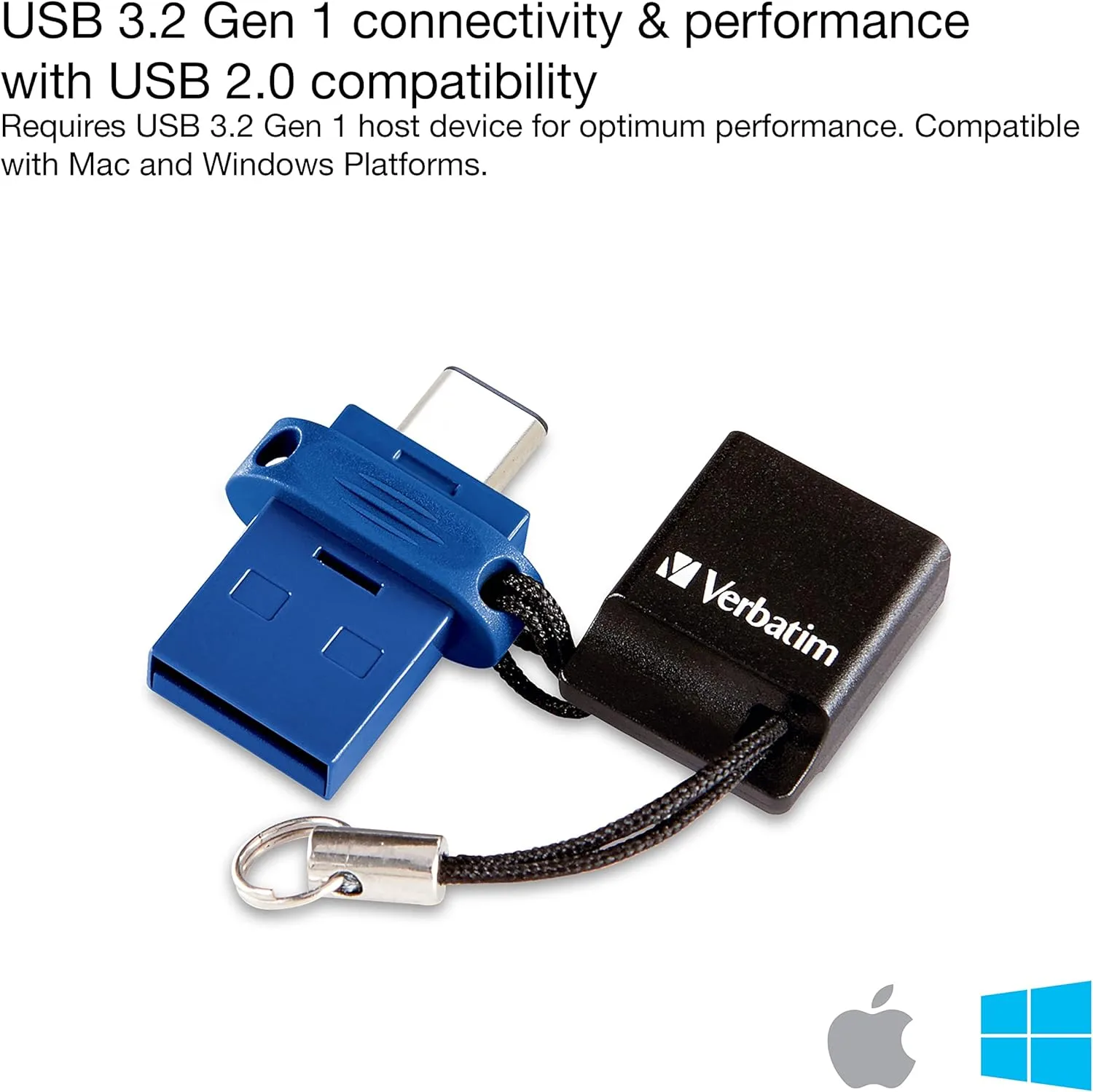 Verbatim Store 'n' Go Dual OTG USB 3.2 Gen 1 Flash Drive for USB-C Devices - 2 in 1 Type C Thumb Drive