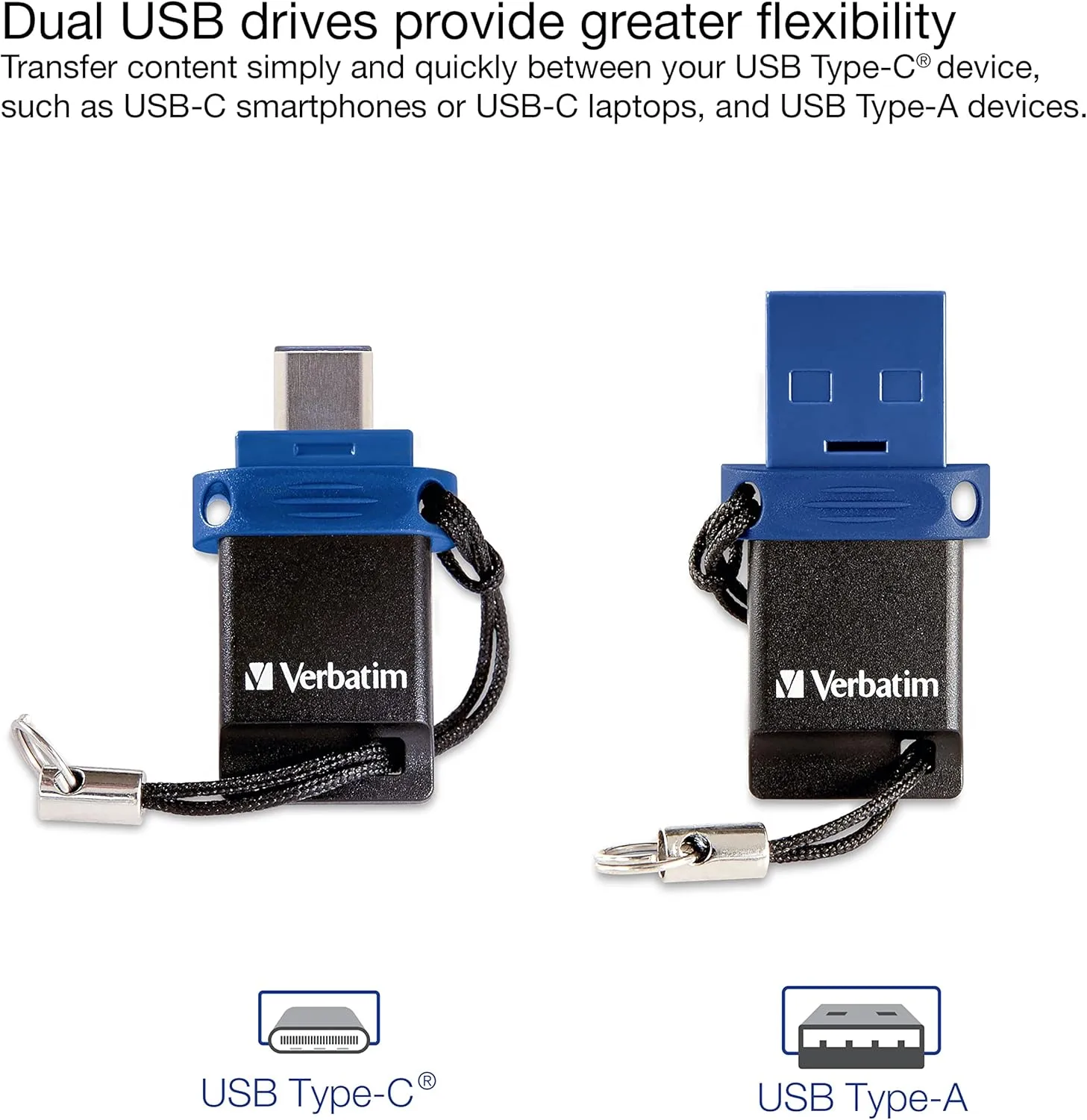 Verbatim Store 'n' Go Dual OTG USB 3.2 Gen 1 Flash Drive for USB-C Devices - 2 in 1 Type C Thumb Drive
