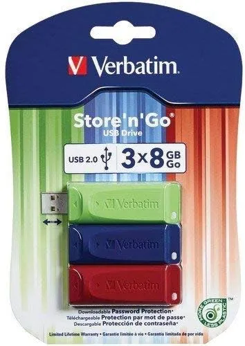 Verbatim 8GB Store 'n' Go USB Flash Drive - 3pk - Red, Green, Blue