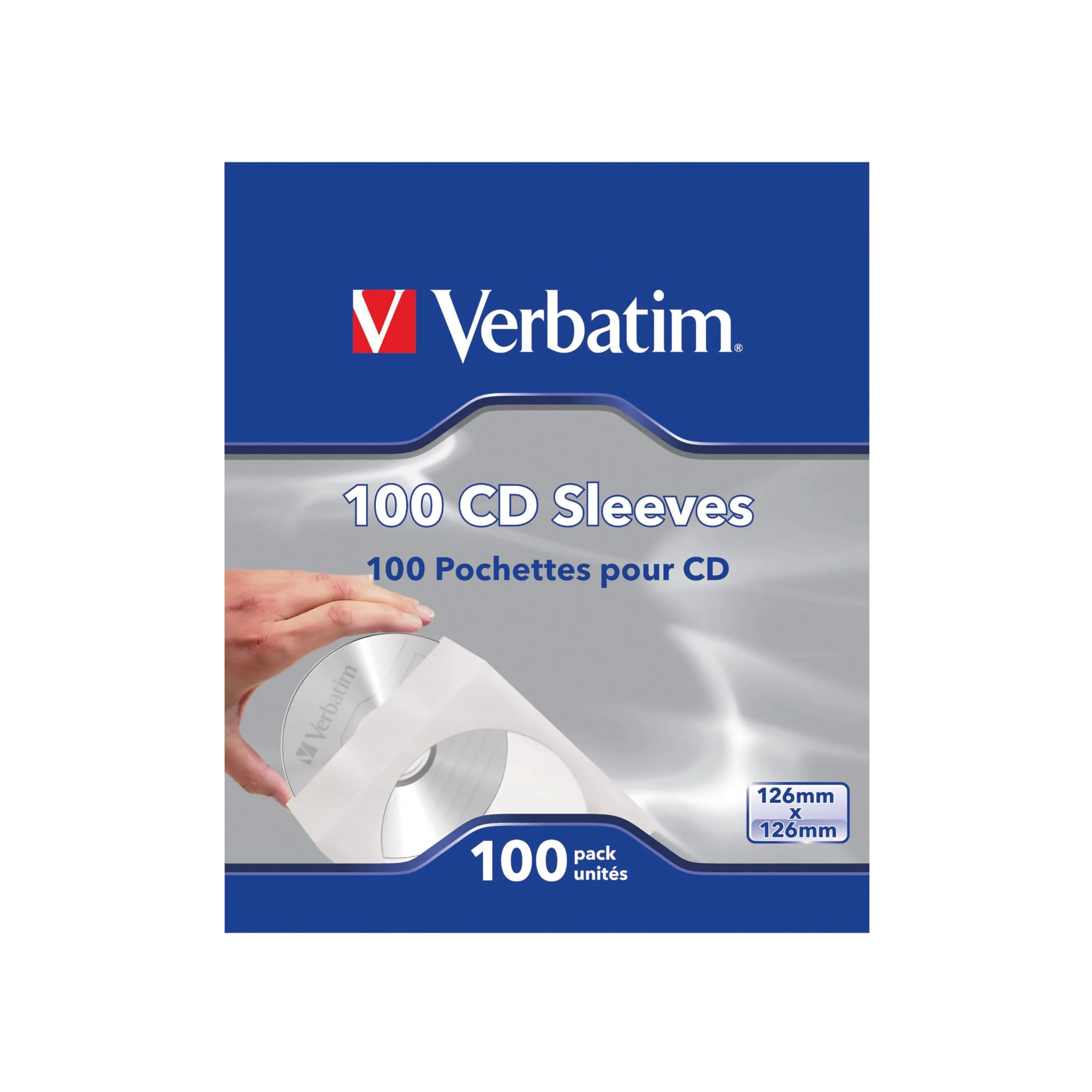 Verbatim CD/DVD Paper Sleeves with Clear Window, 100 pk