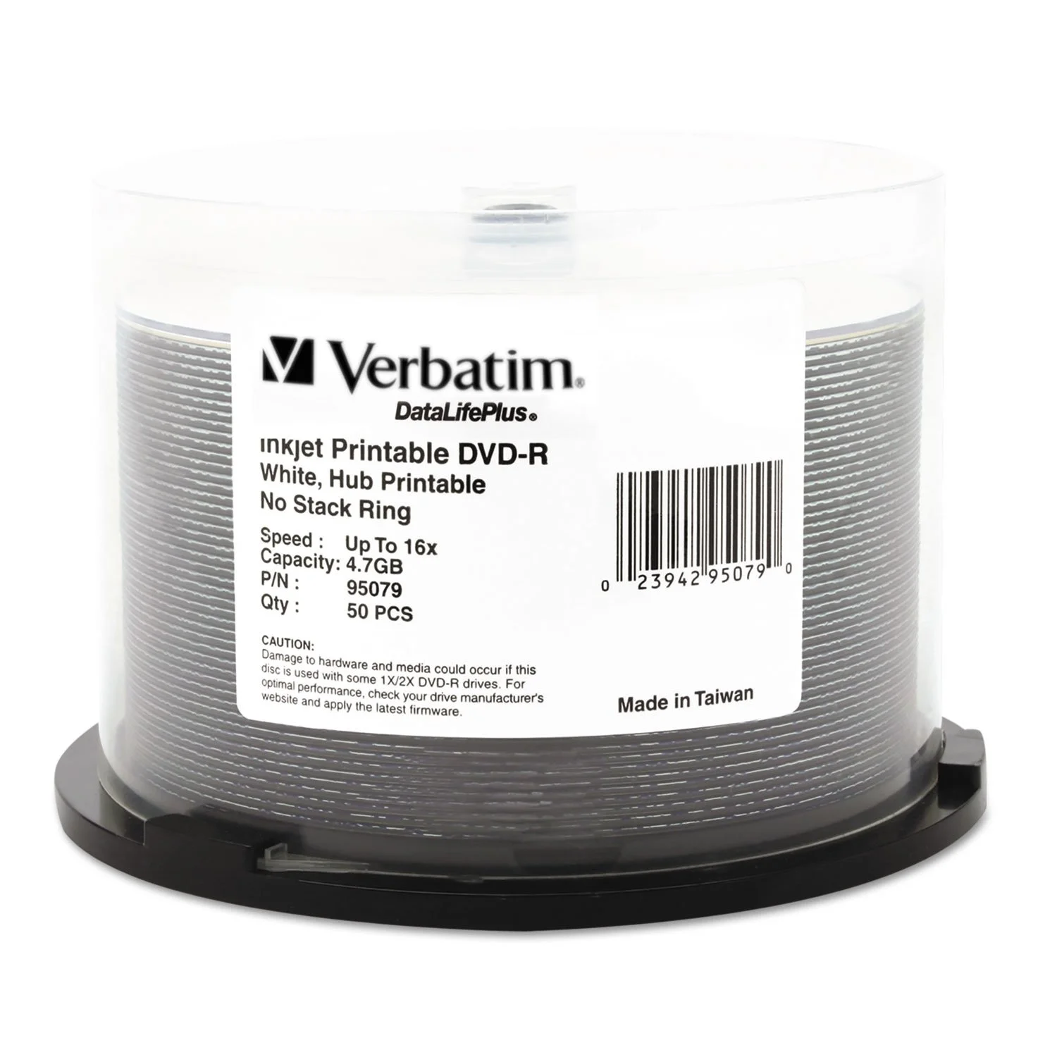 Verbatim DVD-R Blank Discs 4.7GB 16X DataLifePlus White Inkjet Printable - 50pk Spindle