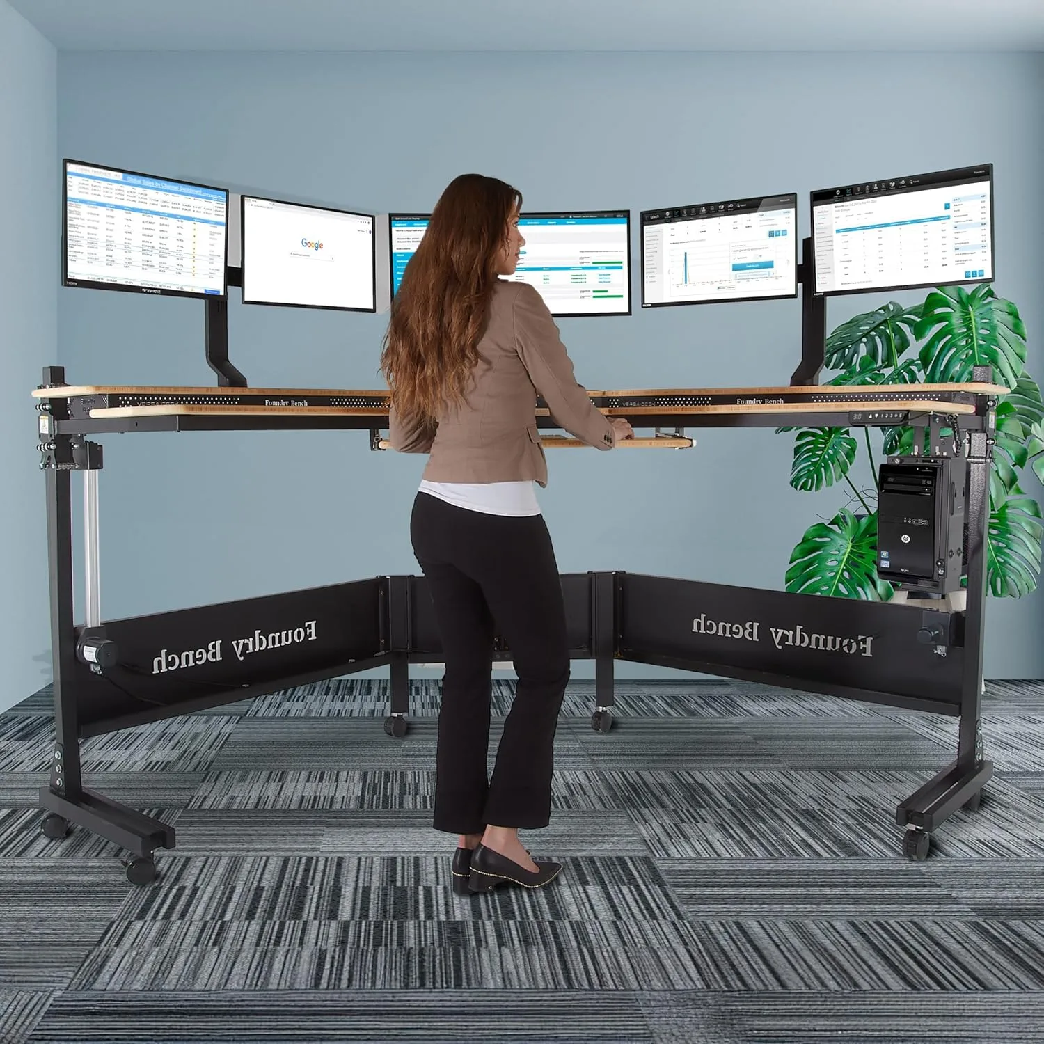 VERSADESK® Foundry Bench 80" x 80" Extra Wide L-Shaped Split-Level Corner Standing Desk | Electric Height Adjustable. 1"