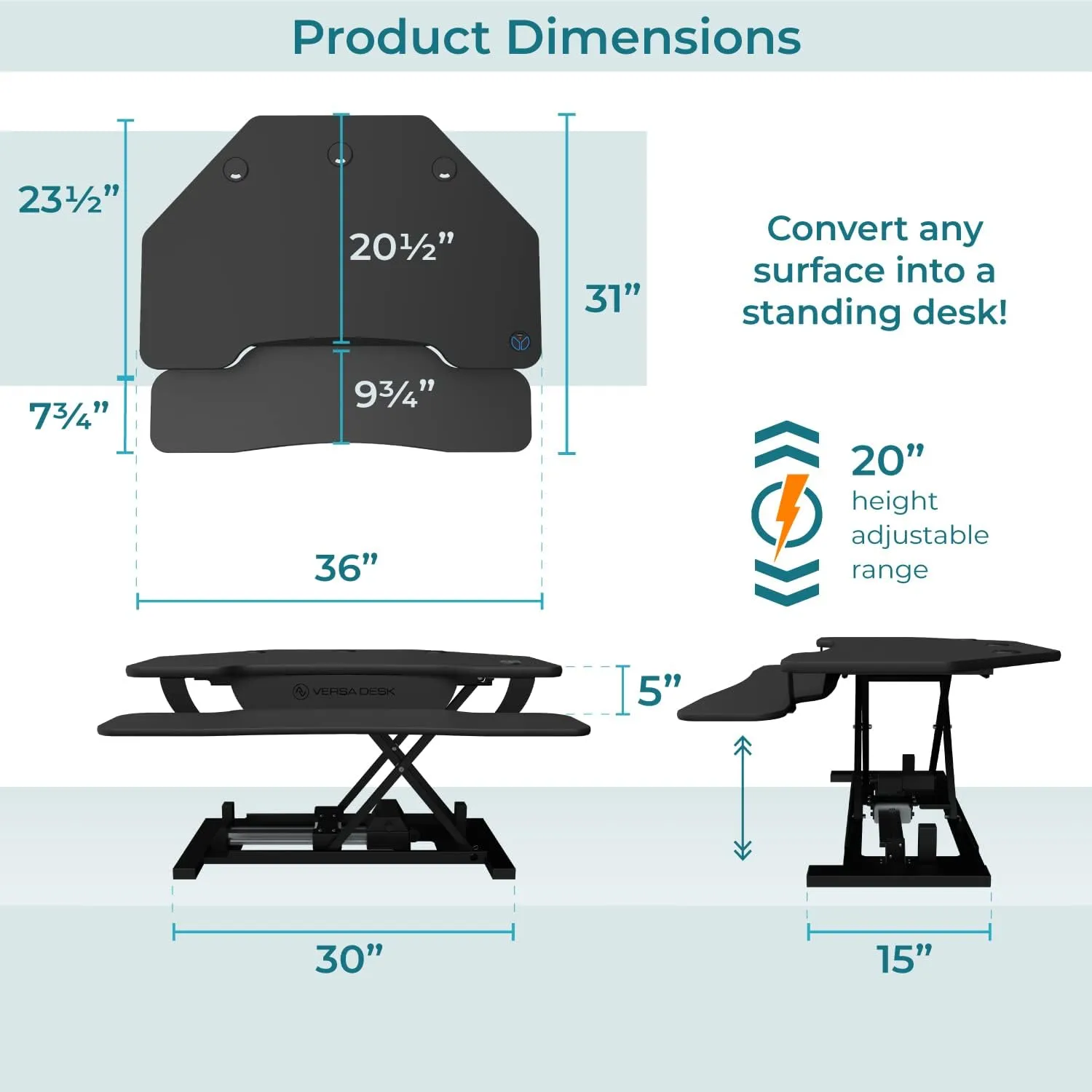 VERSADESK® PowerPro™ 36" Corner Standing Desk Converter, 36 Inch Motorized Height-Adjustable Standup Desk Riser Sit to Stand