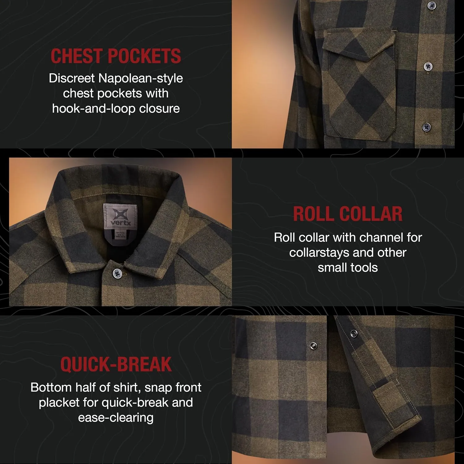 VERTX Canyon Valley Mens Tactical Flannel Shirt Long Sleeve