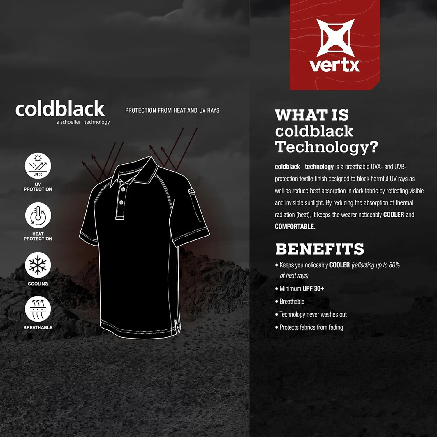 VERTX Mens Coldblack Long-Sleeve Tactical Polo Shirt