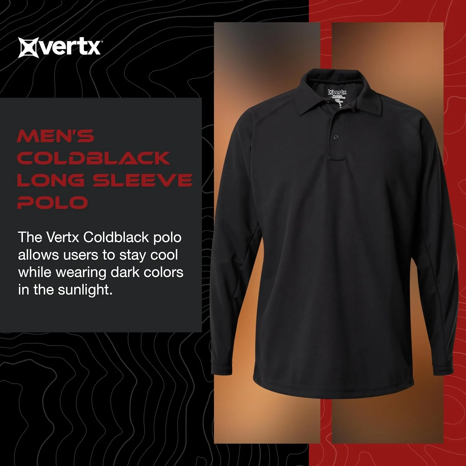 VERTX Mens Coldblack Long-Sleeve Tactical Polo Shirt