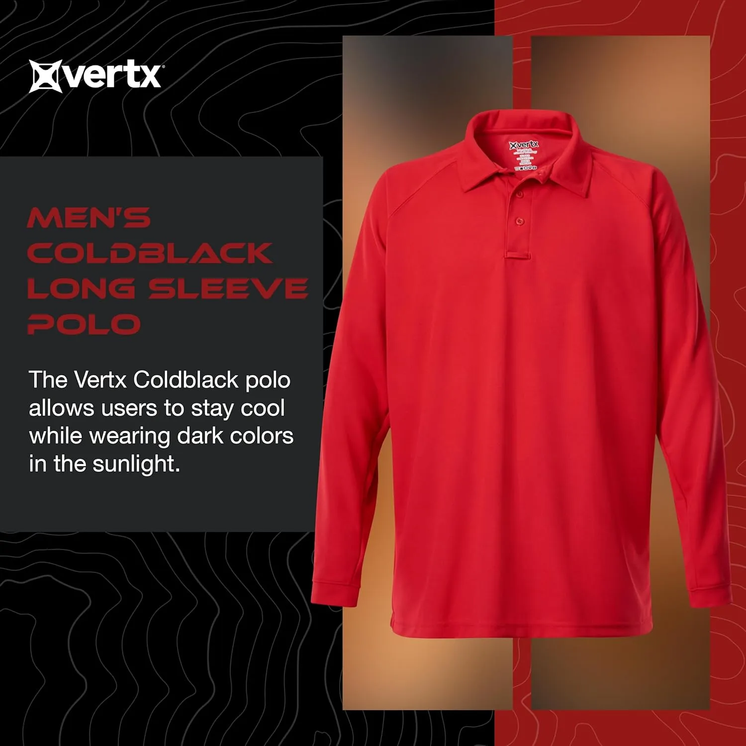 VERTX Mens Coldblack Long-Sleeve Tactical Polo Shirt