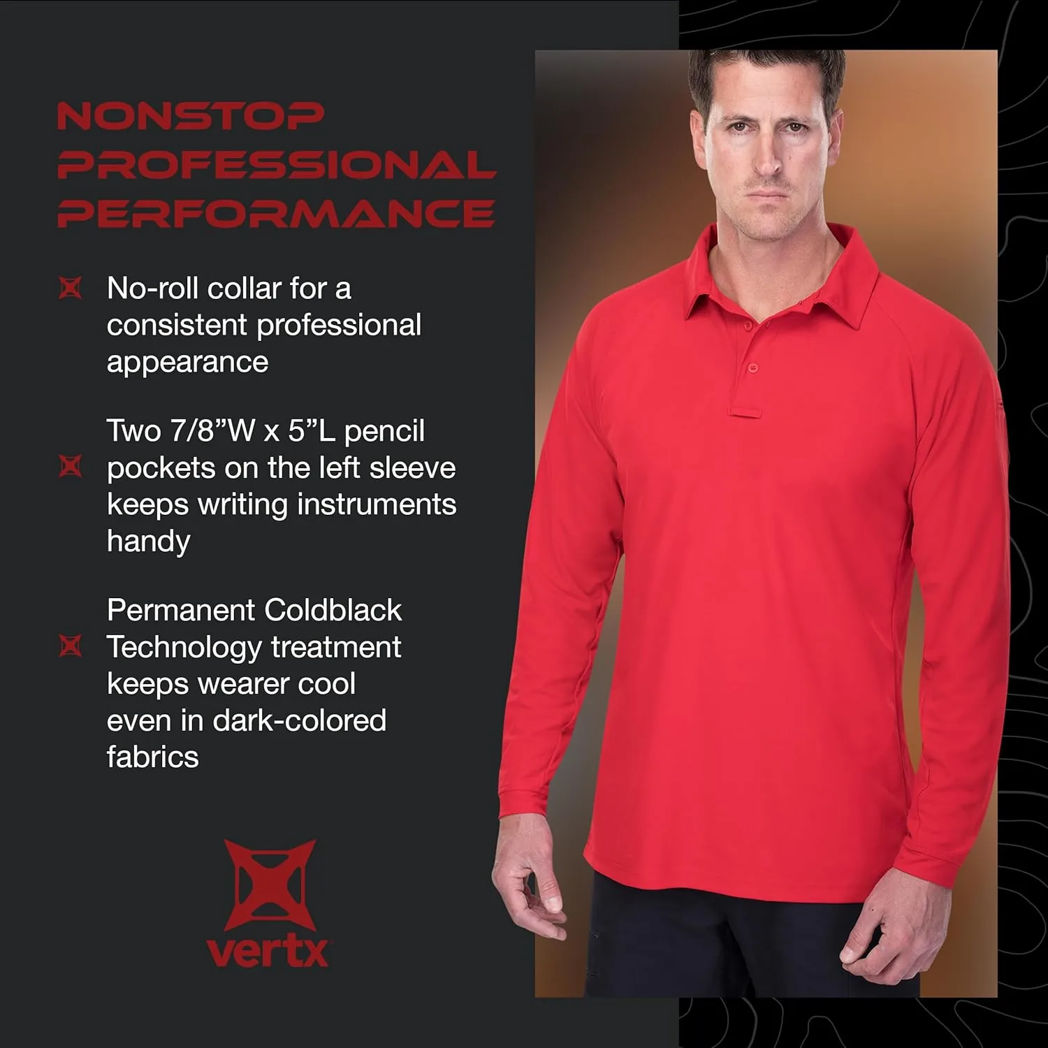 VERTX Mens Coldblack Long-Sleeve Tactical Polo Shirt