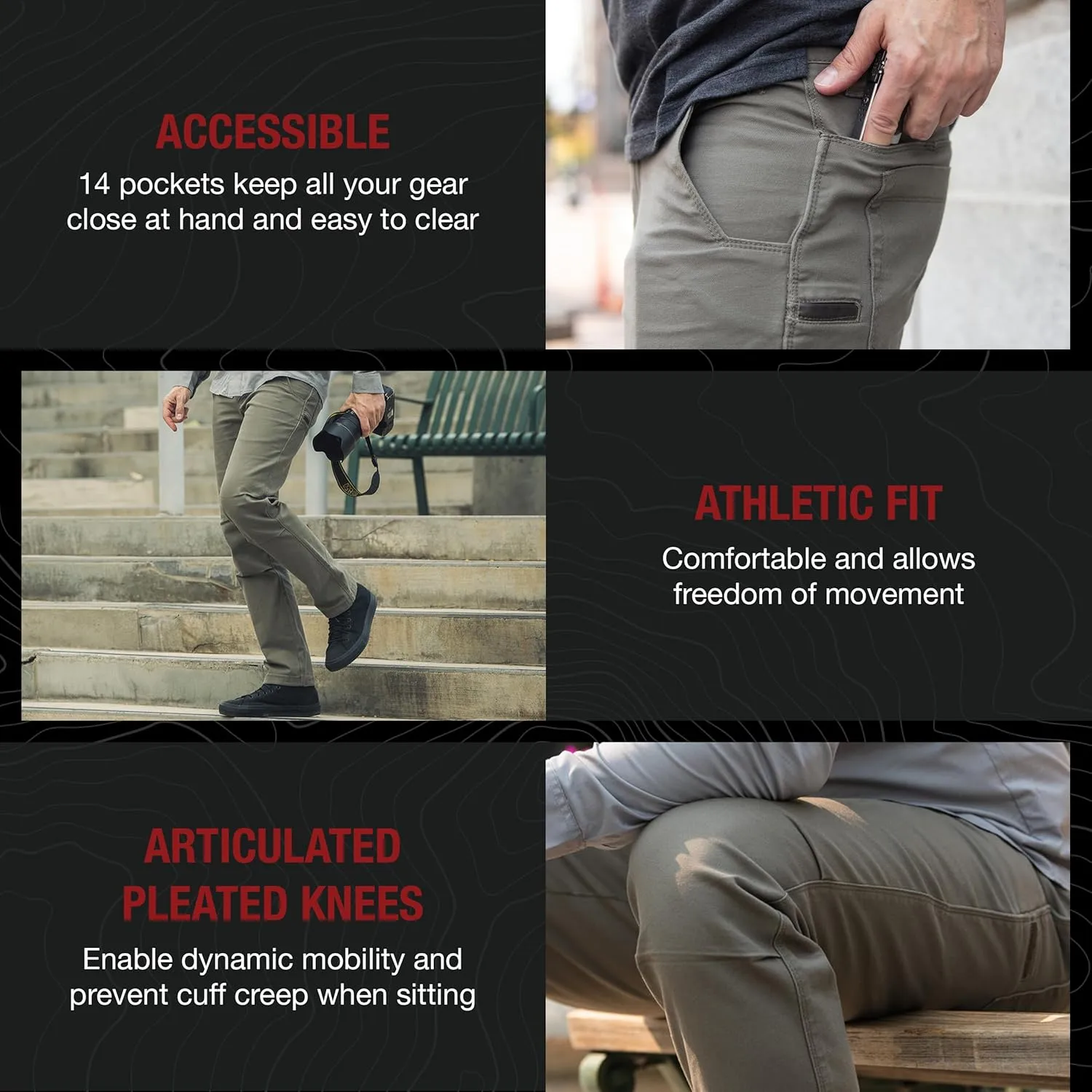 Vertx Delta LT Mens Stretch Tactical Pants with 14 Pockets, Lightweight Outdoor Pants, EDC Work Hiking Gear, Athletic-Fit