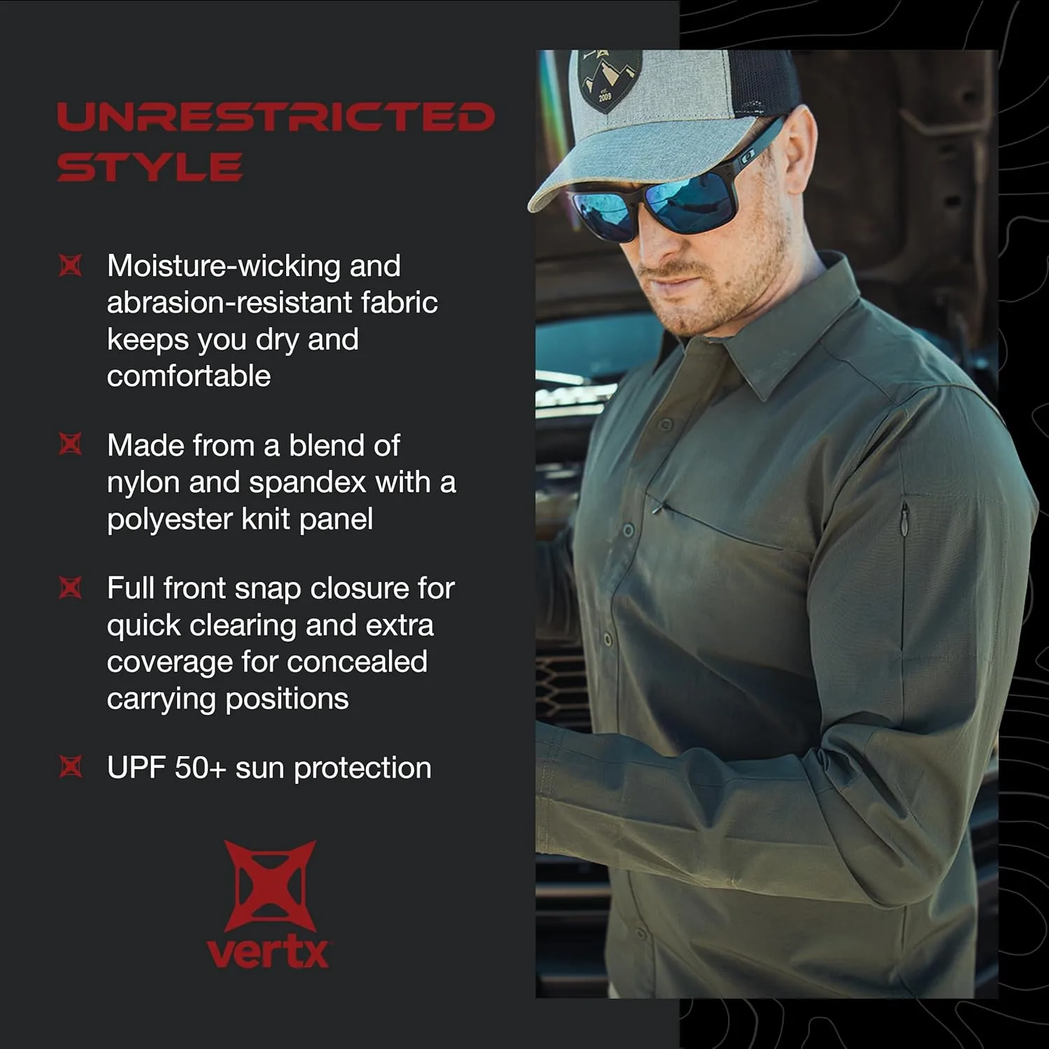 VERTX Expedition Men's Long Sleeve Tactical Shirt, CCW Compatible