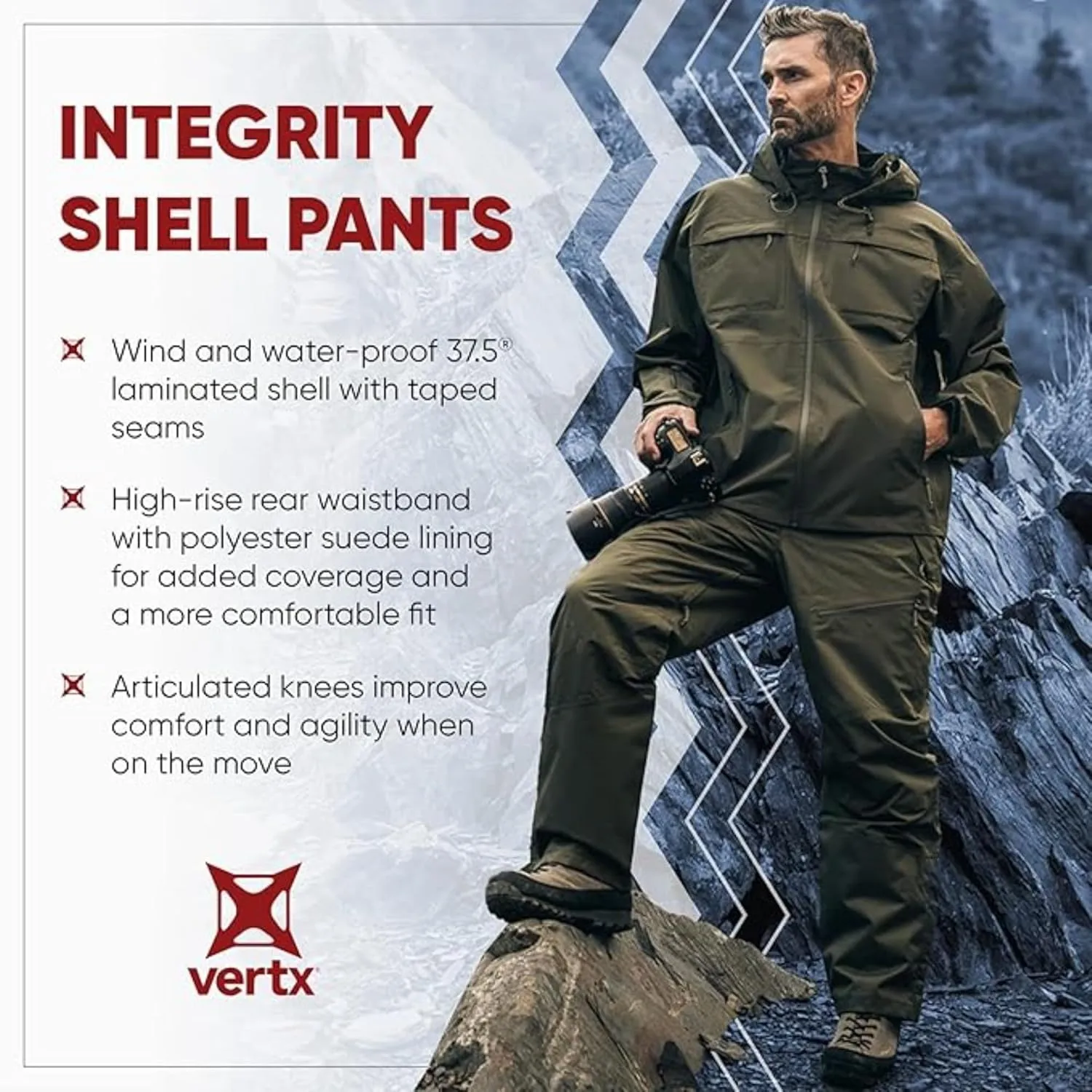 VERTX Integrity Shell Mens Tactical Pants, Windproof, Waterproof Rain Pant