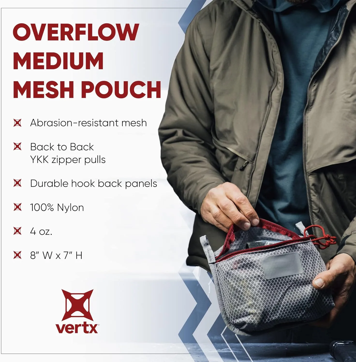 VERTX Overflow Mesh Zipper Pouches for Tactical Gear and Backpack Accessories