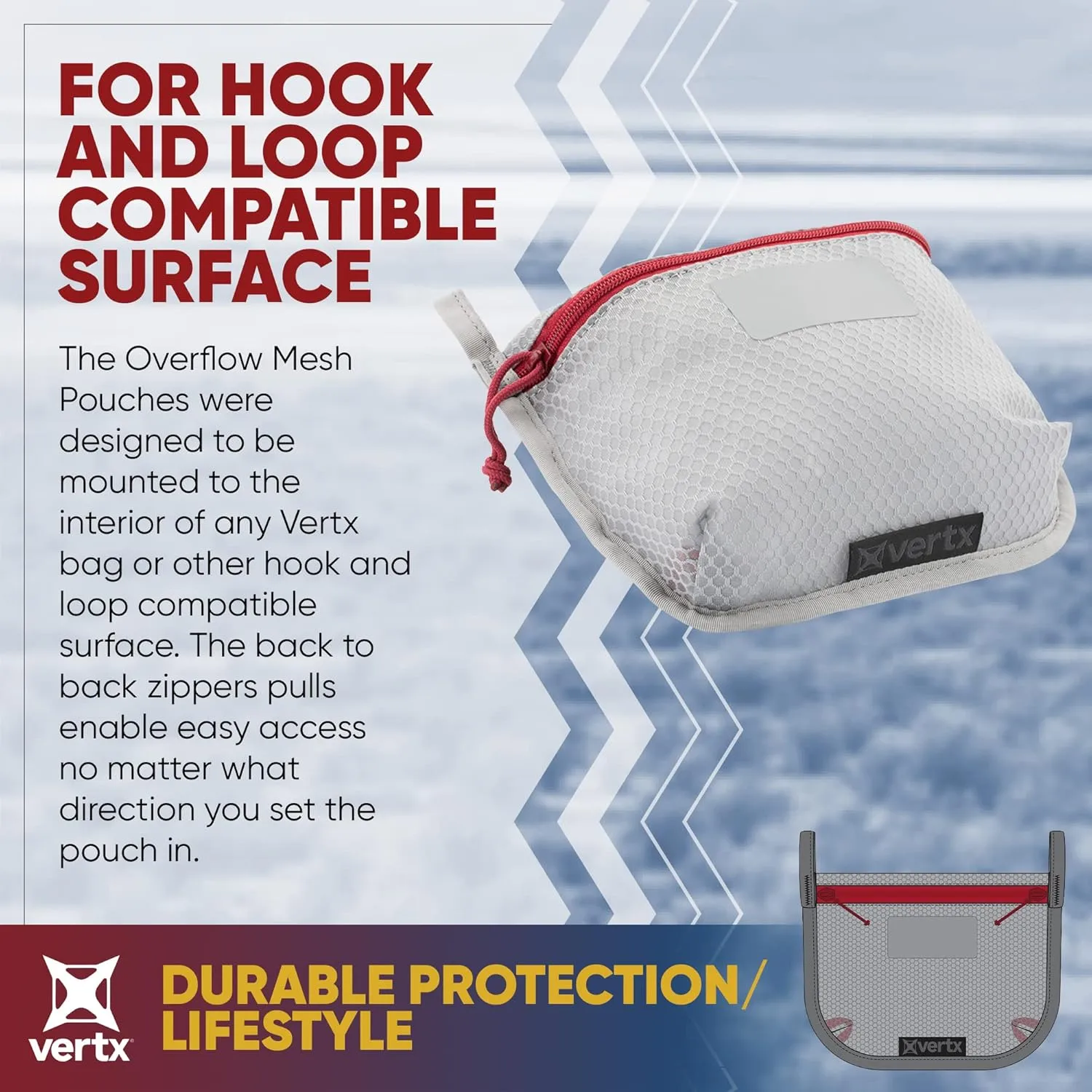 VERTX Overflow Mesh Zipper Pouches for Tactical Gear and Backpack Accessories