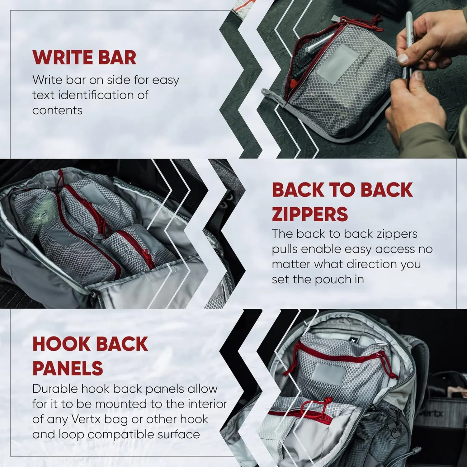 VERTX Overflow Mesh Zipper Pouches for Tactical Gear and Backpack Accessories