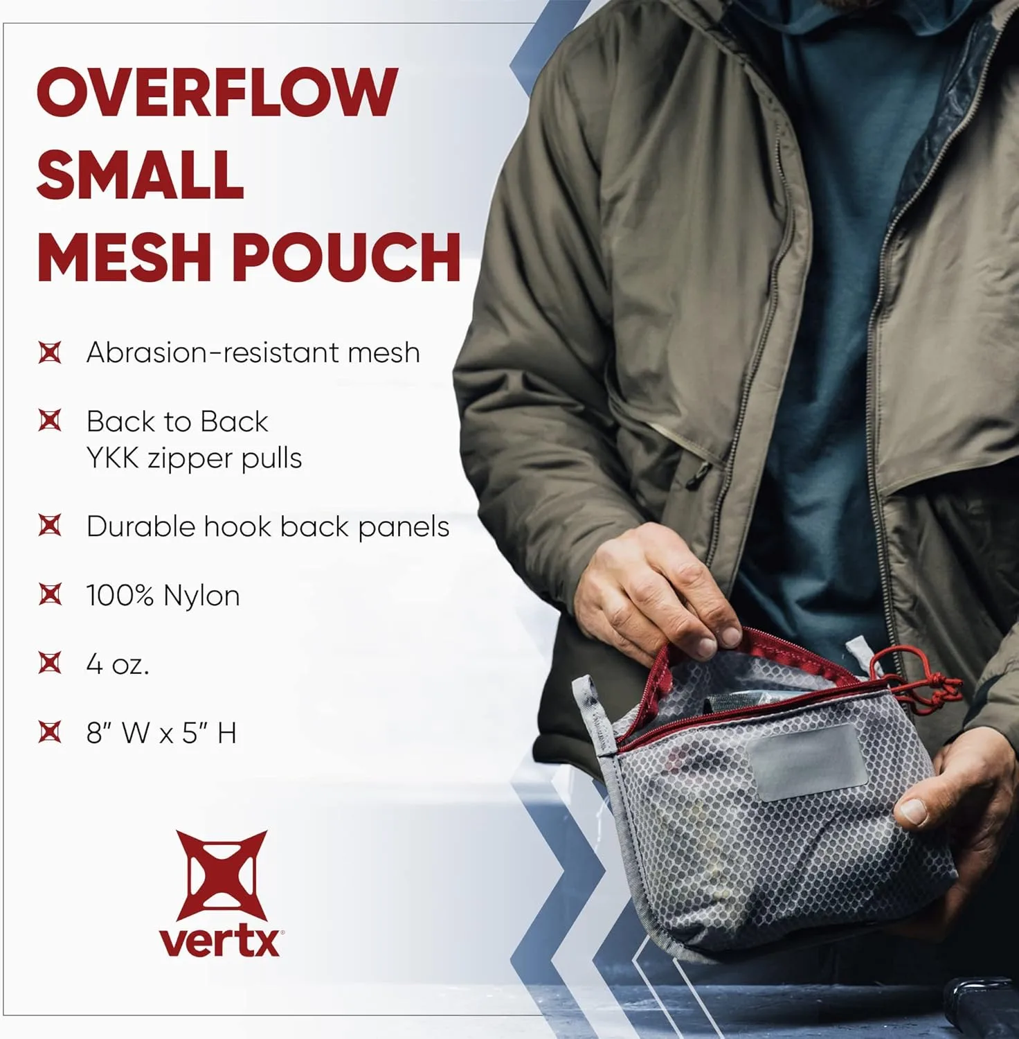 VERTX Overflow Mesh Zipper Pouches for Tactical Gear and Backpack Accessories