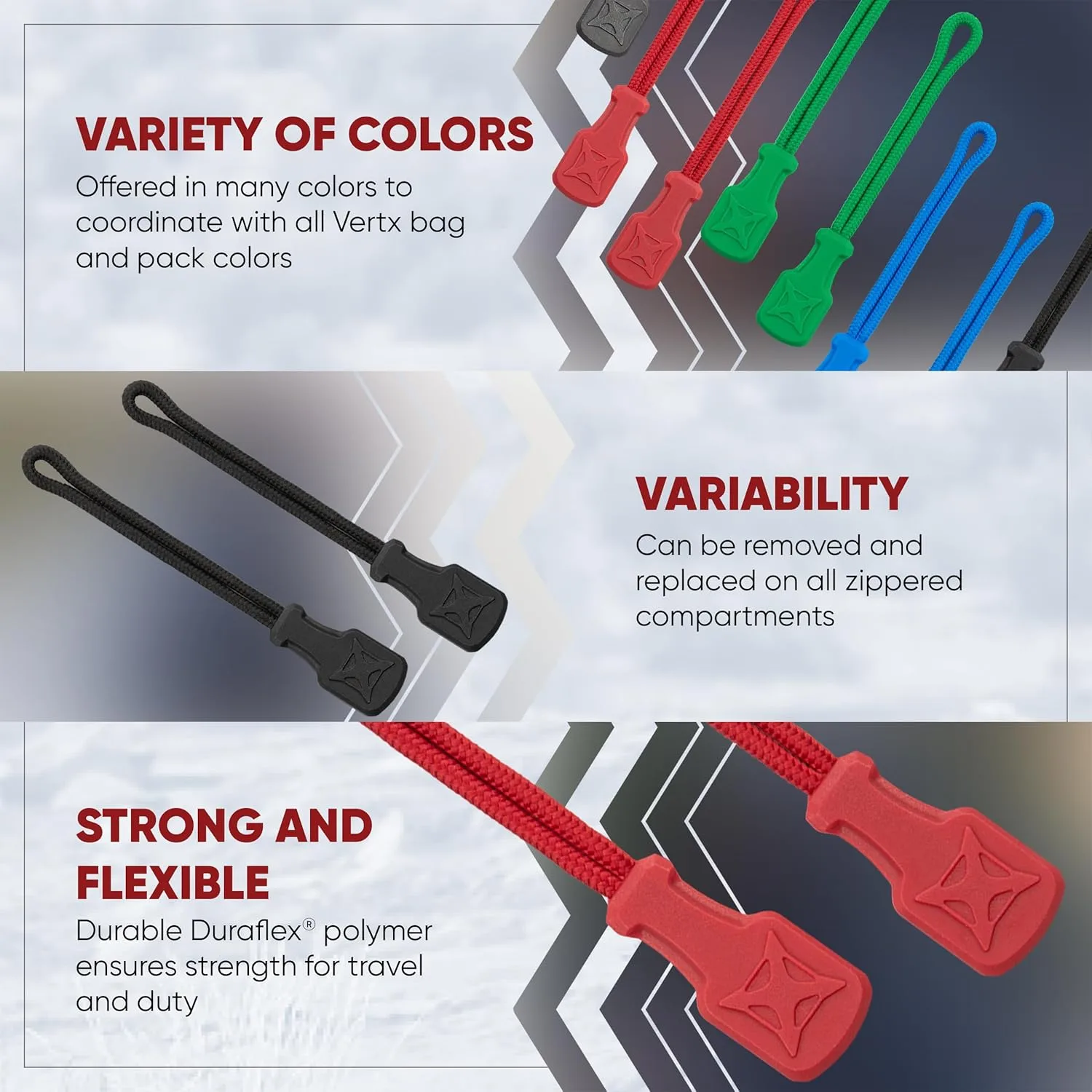 Vertx Rapid Access Zipper Pull Tab Kit, Replacement Puller for Backpack, Luggage, Bag, Handbag