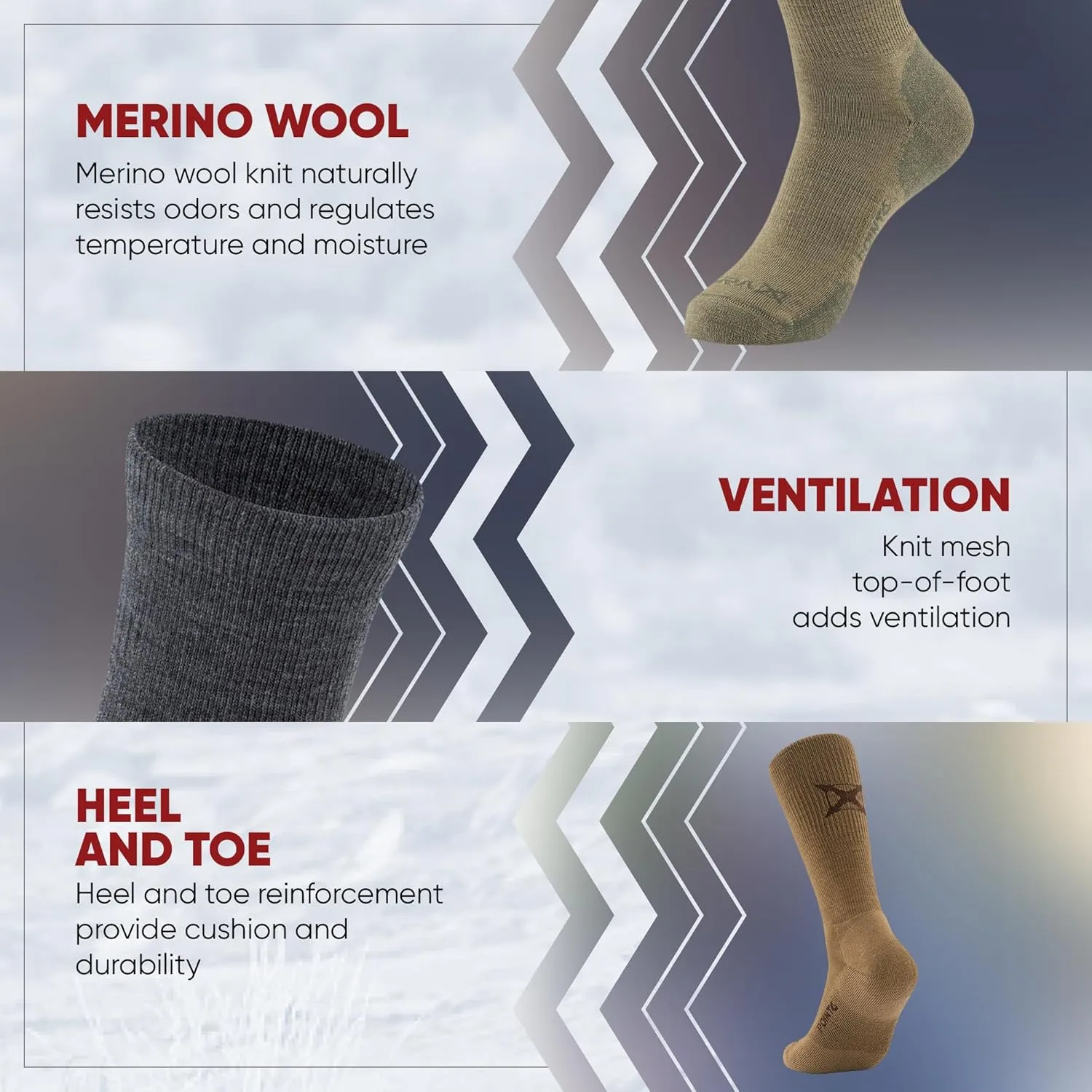 VERTX VaporCore Mens 10" Tactical Merino Wool Crew Socks