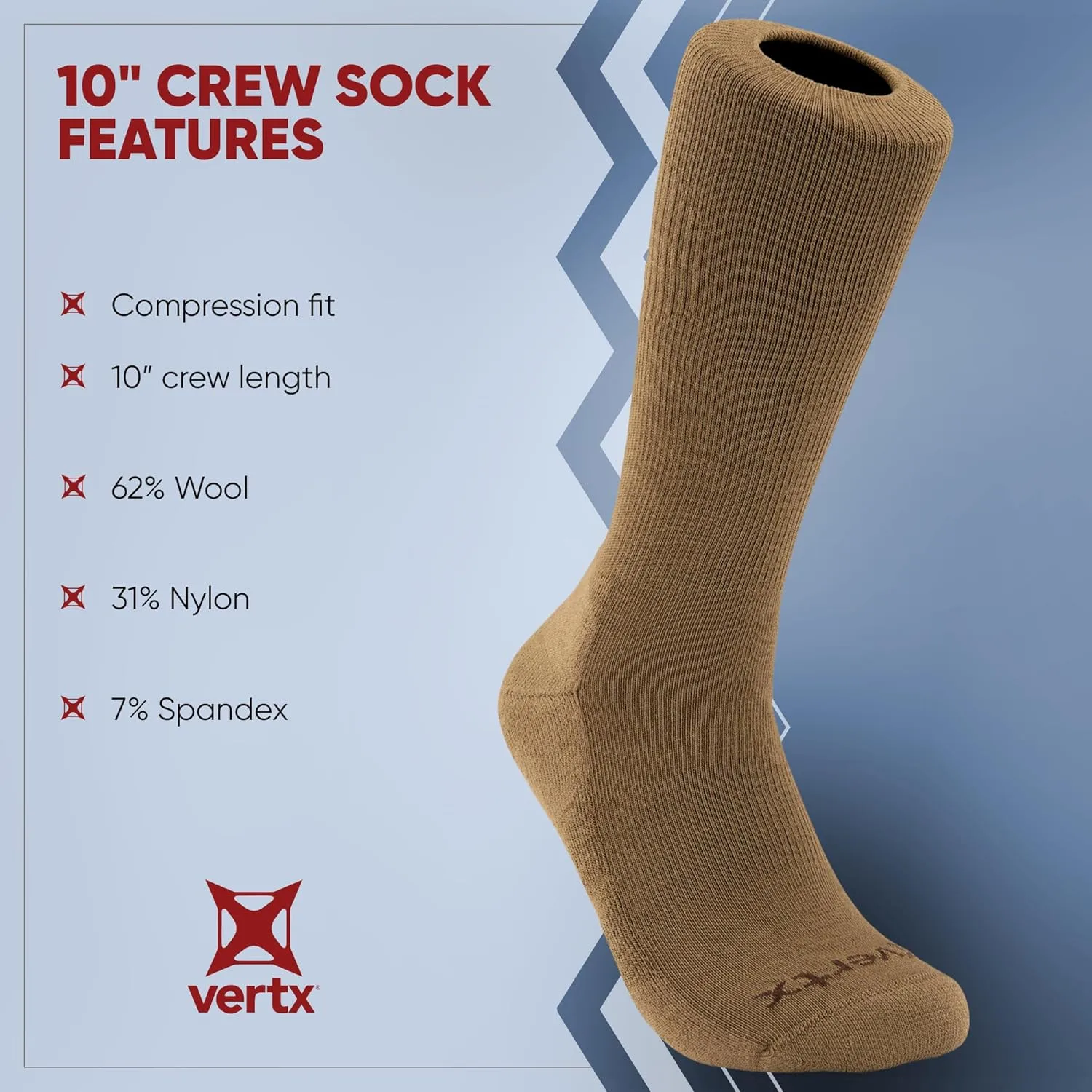 VERTX VaporCore Mens 10" Tactical Merino Wool Crew Socks
