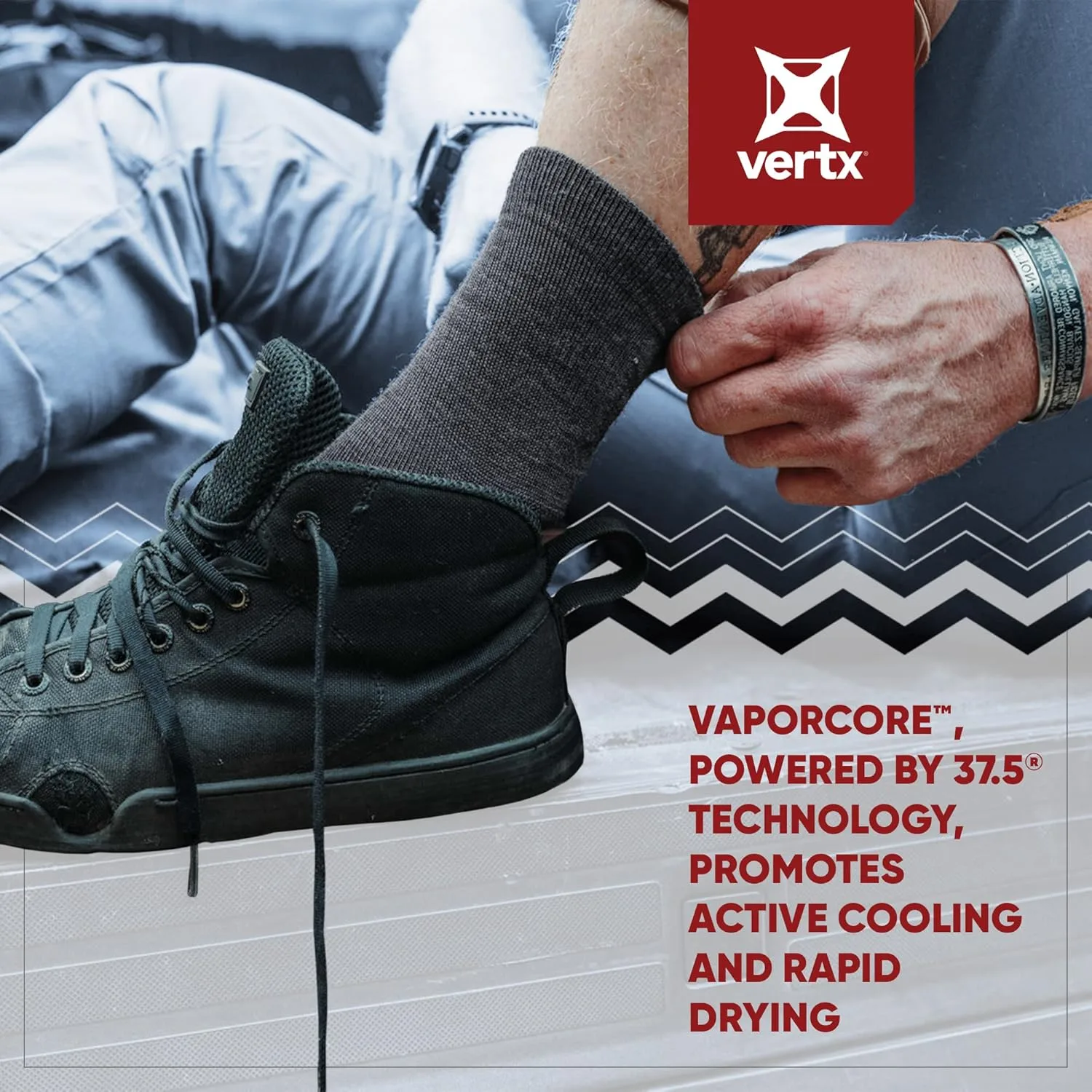 VERTX VaporCore Mens Crew Socks, Merino Wool Moisture Wicking with Odor Control