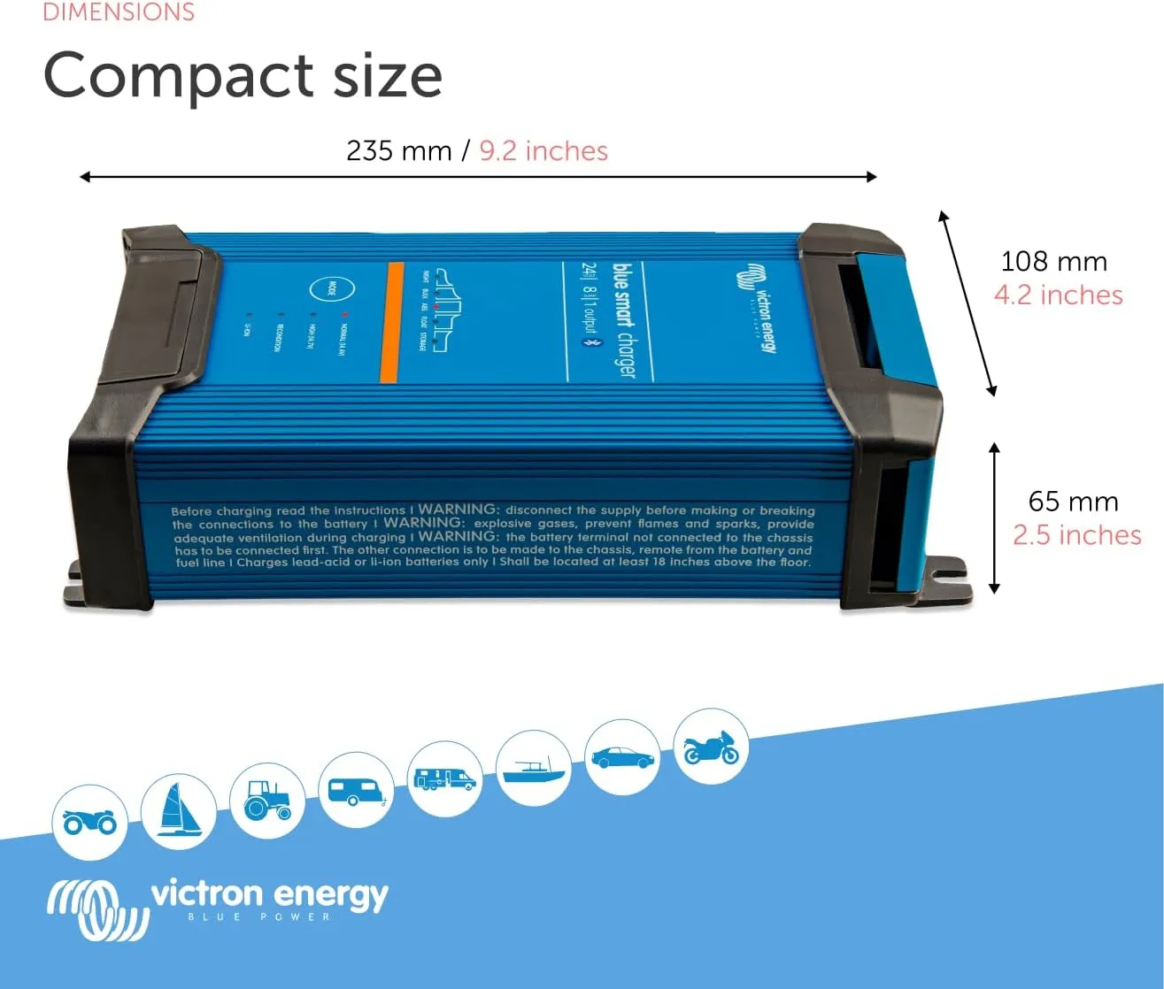 Victron Energy Blue Smart IP22 Smart Car Battery Charger 24V 8A, Float & Trickle Charger and Desulfator for Motorcycle, ATV