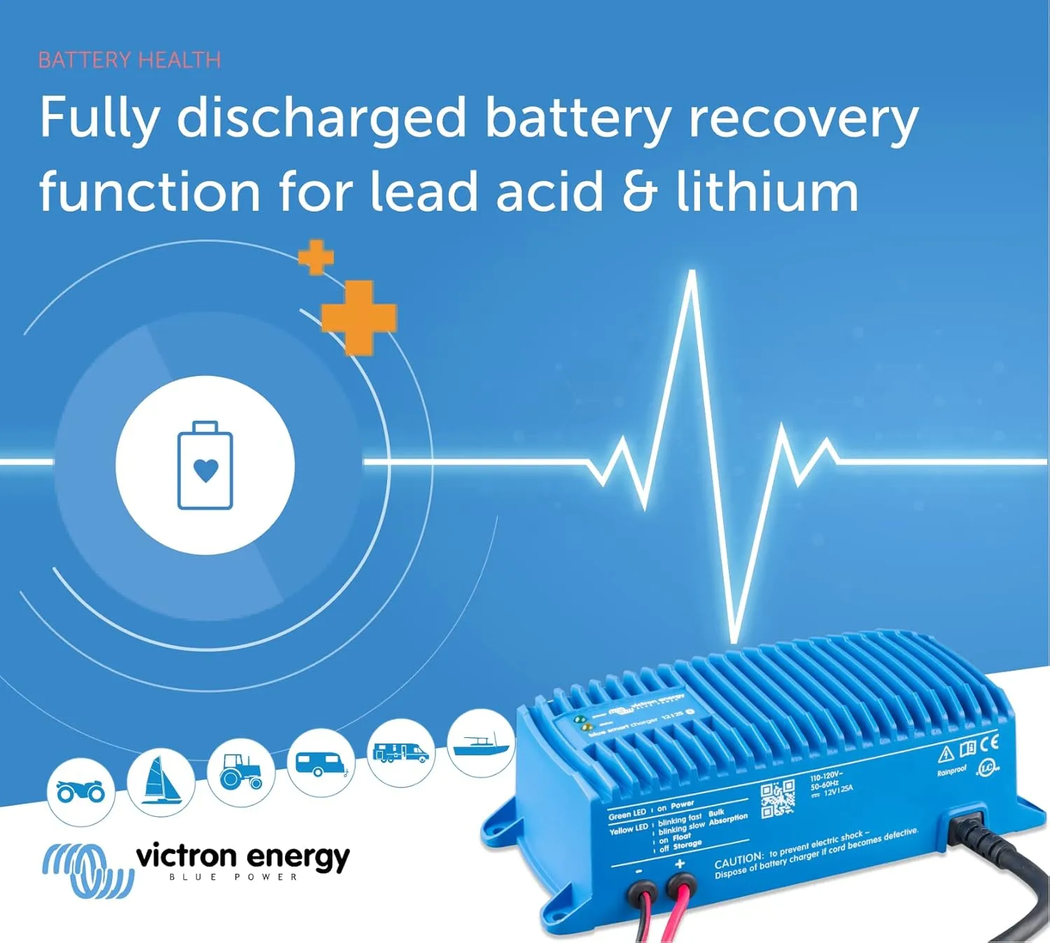 Victron Energy Blue Smart IP67 Smart Marine Battery Charger 12V 25A, Float & Trickle Charger and Desulfator for Boat, ATV