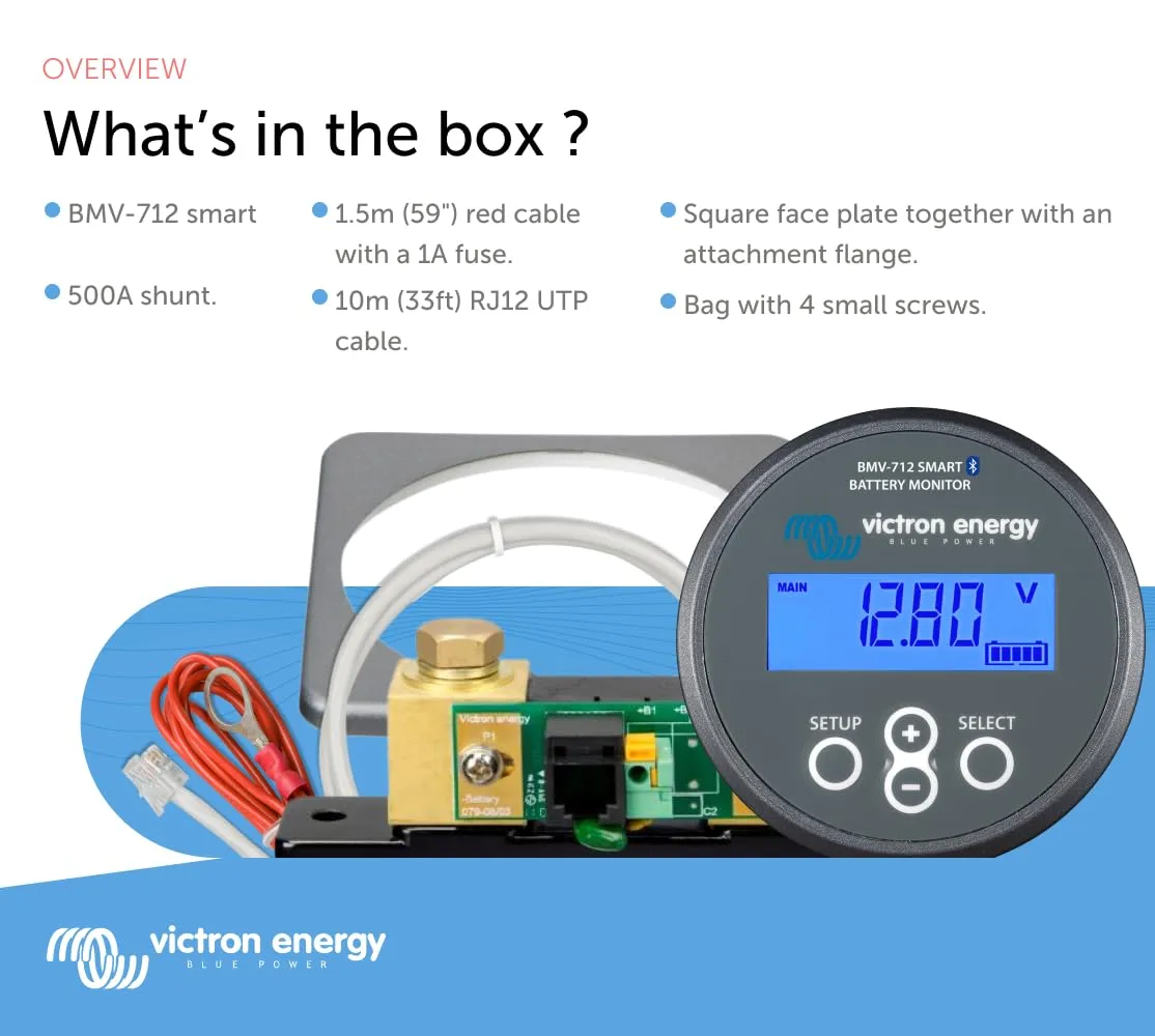 Victron Energy BMV-712 Smart Battery Monitor with Shunt - 6.5-70 VDC - Display and Bluetooth
