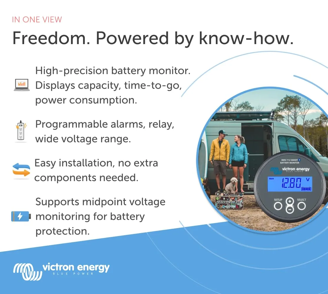 Victron Energy BMV-712 Smart Battery Monitor with Shunt - 6.5-70 VDC - Display and Bluetooth