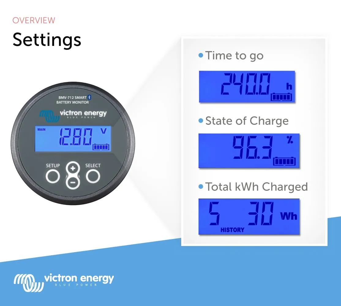 Victron Energy BMV-712 Smart Battery Monitor with Shunt - 6.5-70 VDC - Display and Bluetooth