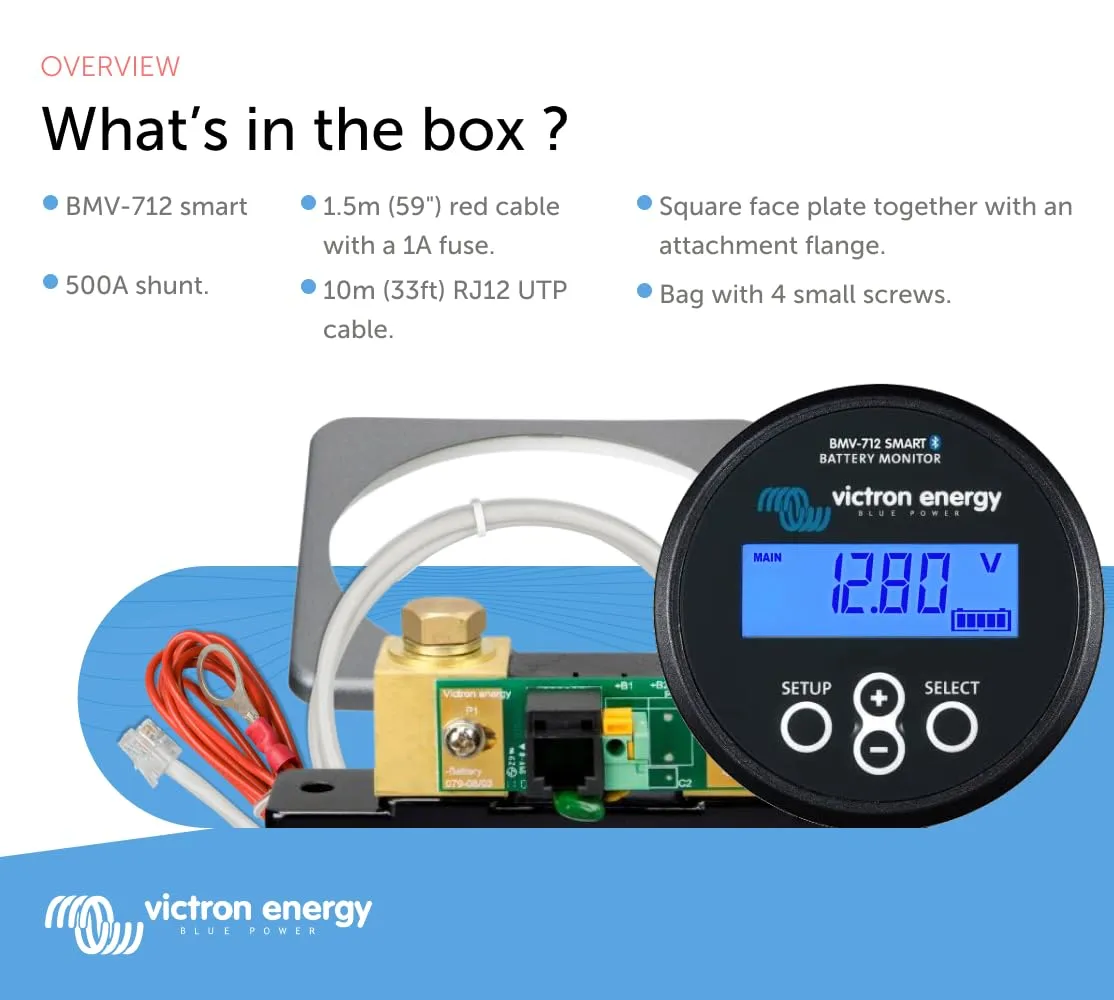 Victron Energy BMV-712 Smart Battery Monitor with Shunt - 6.5-70 VDC - Display and Bluetooth