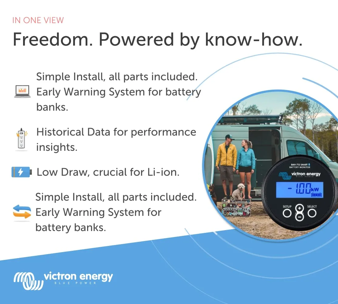 Victron Energy BMV-712 Smart Battery Monitor with Shunt - 6.5-70 VDC - Display and Bluetooth