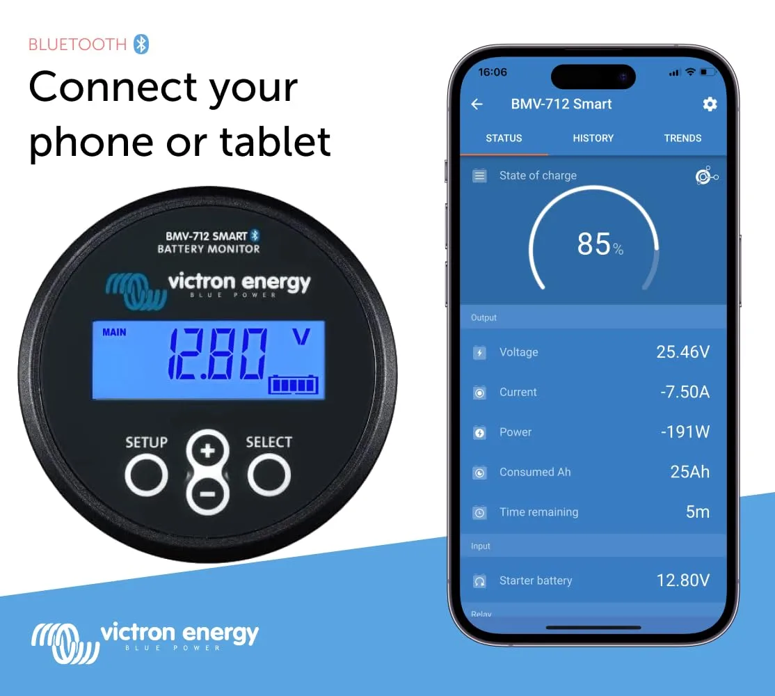 Victron Energy BMV-712 Smart Battery Monitor with Shunt - 6.5-70 VDC - Display and Bluetooth