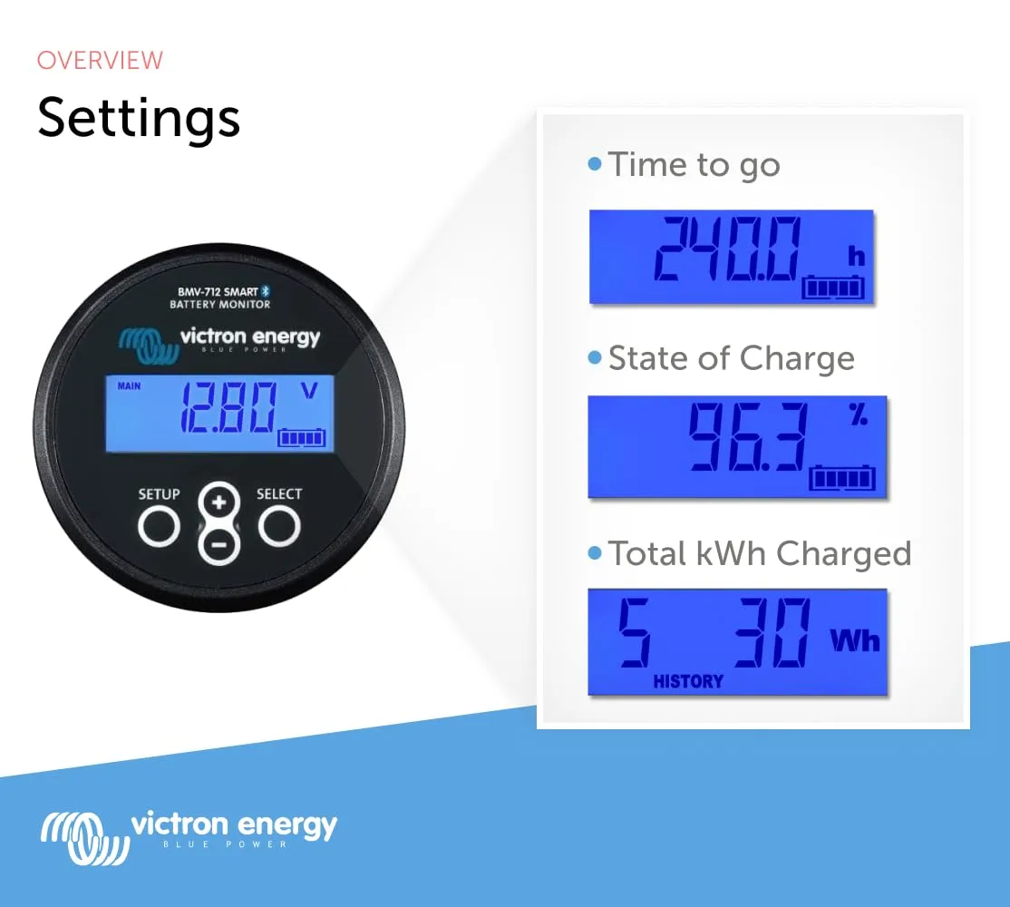 Victron Energy BMV-712 Smart Battery Monitor with Shunt - 6.5-70 VDC - Display and Bluetooth