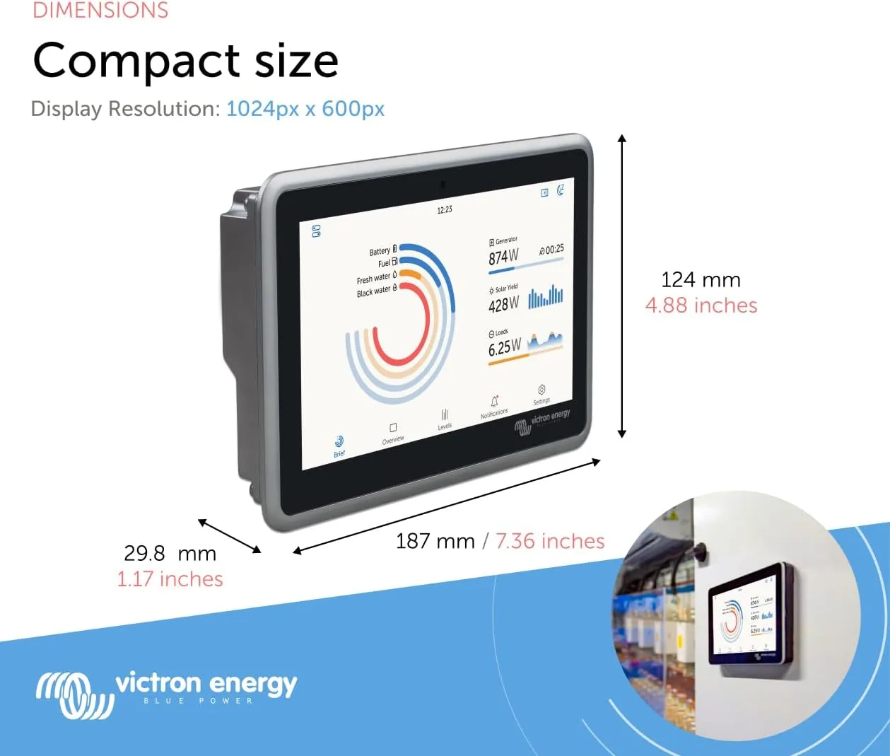 Victron Energy Ekrano GX with Built-in Waterproof 7-Inch Display - Remote Access & Control with Victron Remote Monitoring
