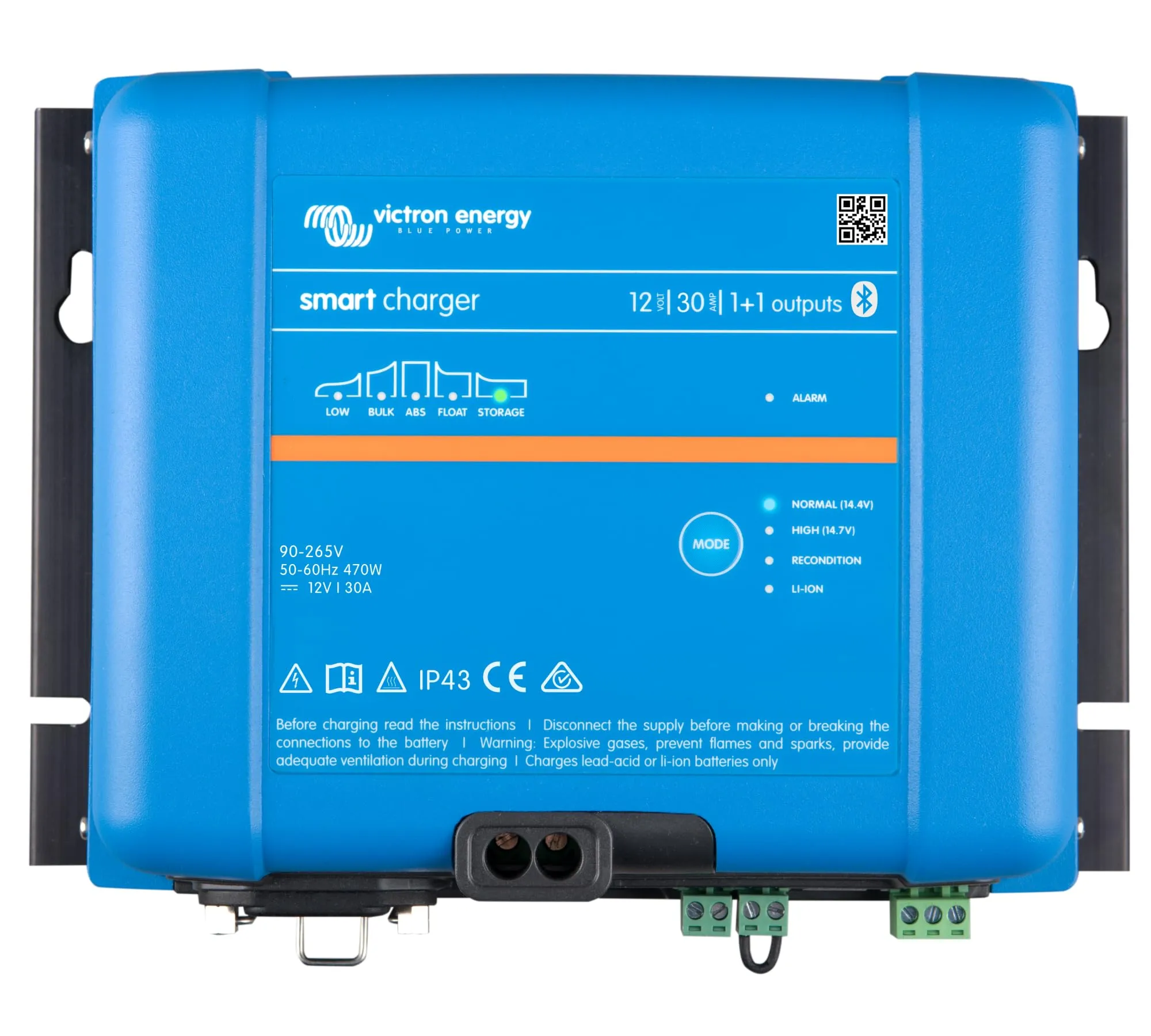 Victron Energy Smart IP43 12-Volt 30 AMP 120-240VAC, (1+1) Output Battery Charger with Bluetooth