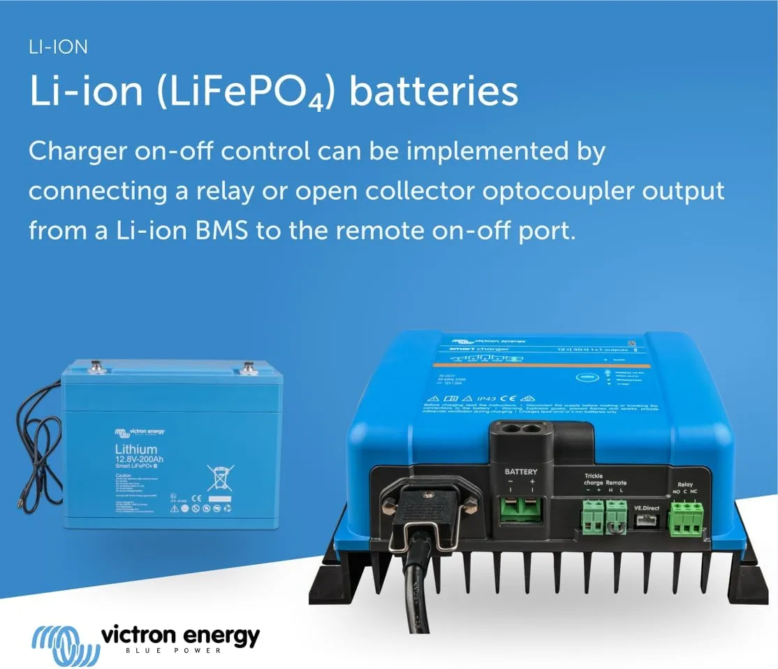 Victron Energy Smart IP43 12-Volt 30 AMP 120-240VAC, (1+1) Output Battery Charger with Bluetooth