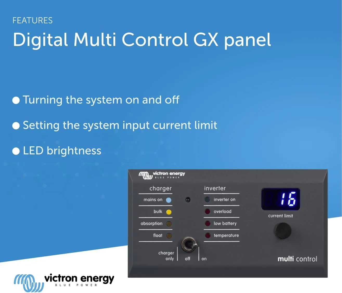 Victron Energy 200/200 amp Digital Multi Control Panel GX