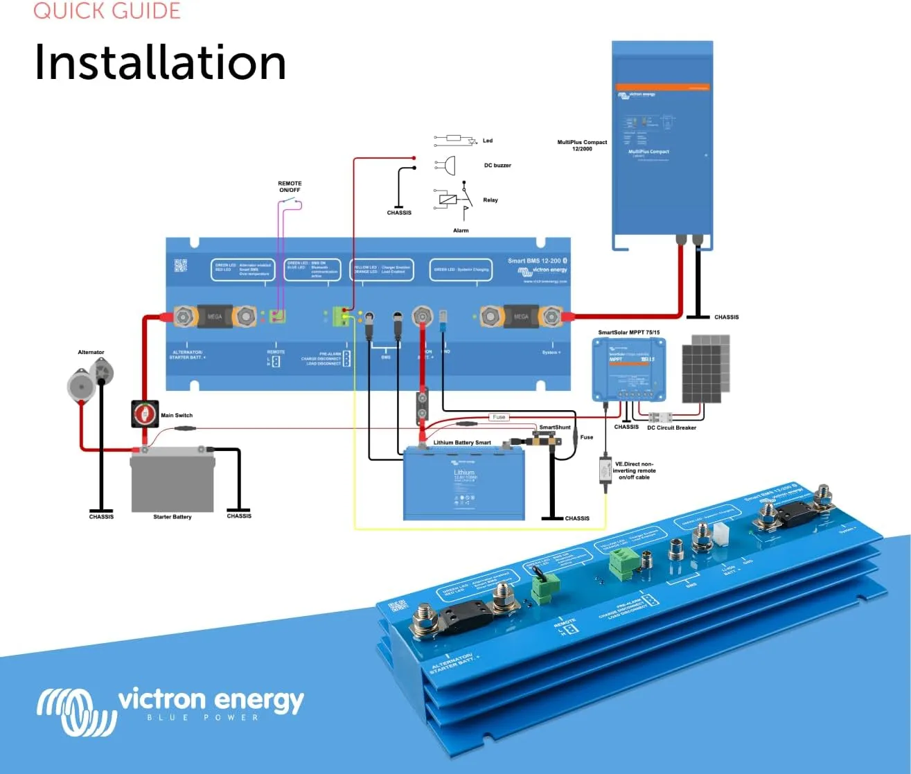 Victron Energy Smart BMS 12/200 for Victron LIFEPO4 Batteries 12VDC Battery Management System