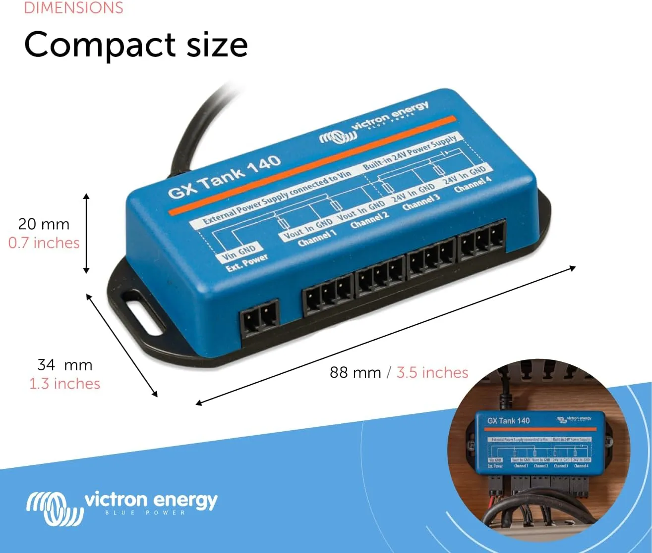 Victron GX Tank 140 Tank Monitoring f/4-20 MA, 1-10VDC Sensors - Monitors Up to 4 Sensors *Sensor Not Included