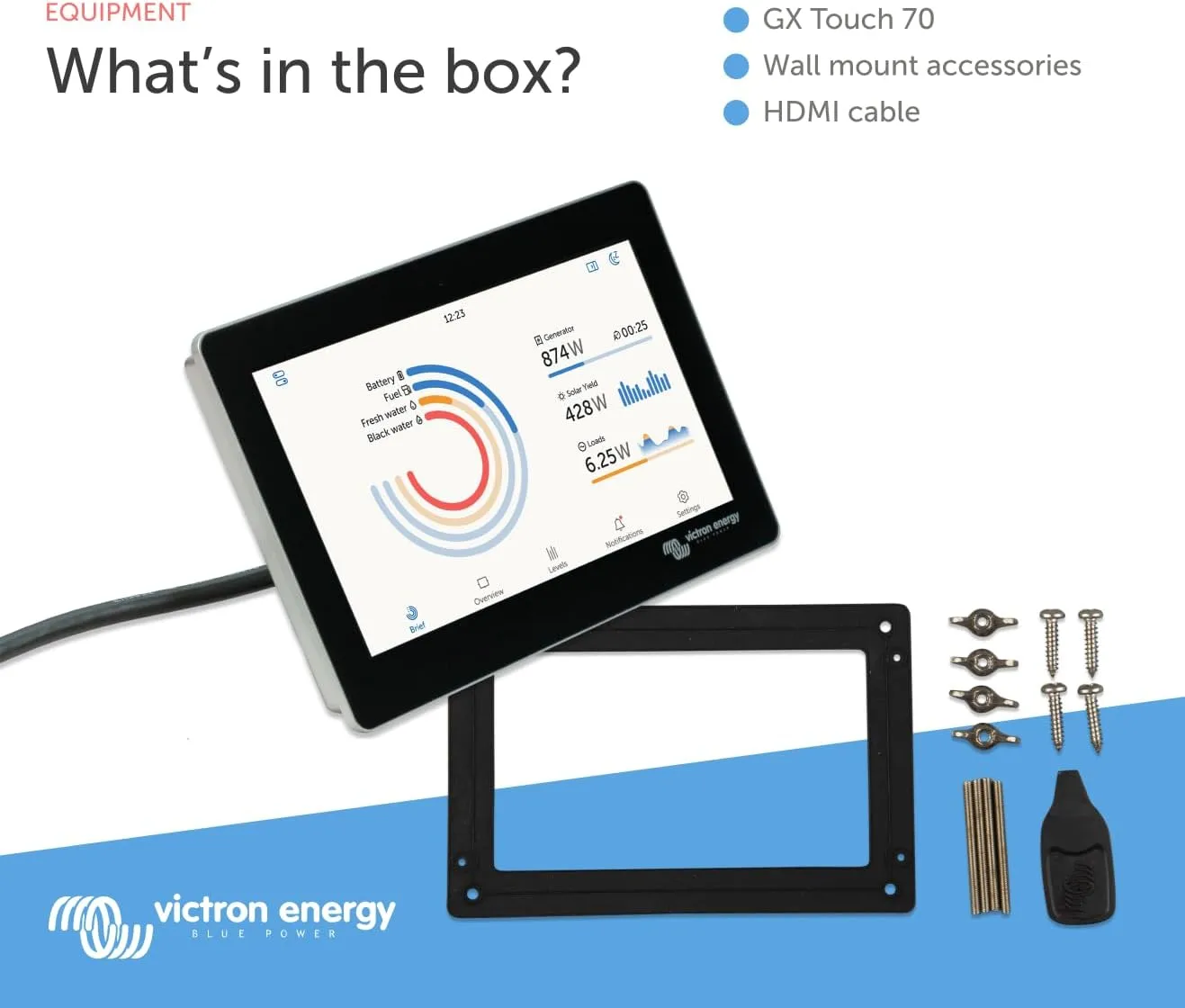 Victron Energy GX Touch 70 Display Screen - Waterproof 7-Inch Touchscreen for Cerbo GX for System Monitoring and Control