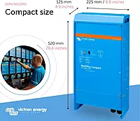 Victron Energy MultiPlus Compact 120V AC Pure Sine Wave Inverter Charger for 80 amp Battery, 2000VA 12-Volt