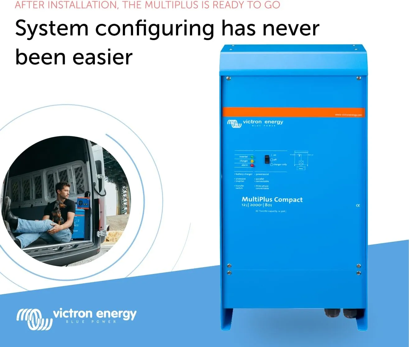 Victron Energy MultiPlus Compact 120V AC Pure Sine Wave Inverter Charger for 80 amp Battery, 2000VA 12-Volt