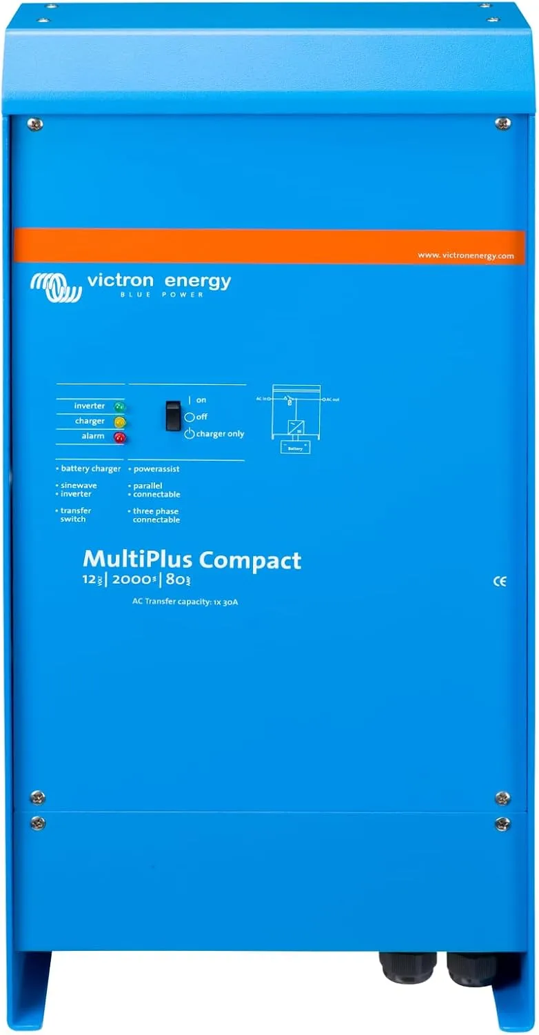 Victron Energy MultiPlus Compact 120V AC Pure Sine Wave Inverter Charger for 80 amp Battery, 2000VA 12-Volt
