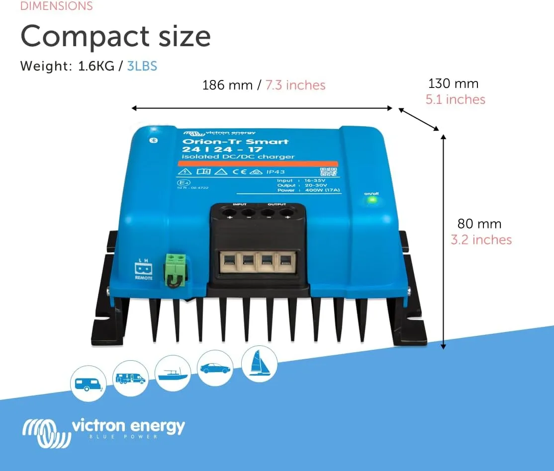 Victron Energy Orion-Tr Smart DC to DC Charger (Bluetooth) - 24/24-Volt 17 amp 400-Watt