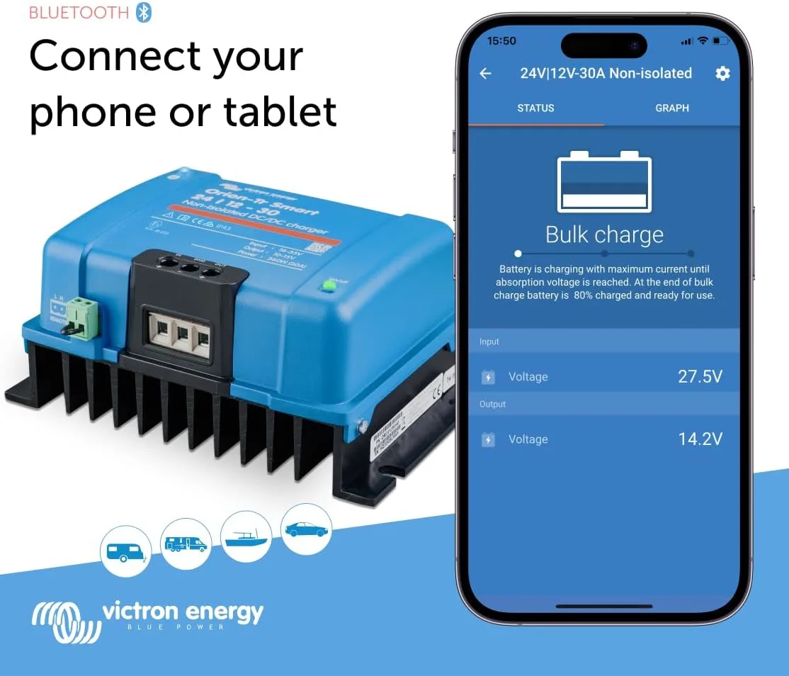 Victron Energy Orion-Tr Smart DC to DC Charger (Bluetooth) - 24/12-Volt 30 amp 360-Watt - NON-ISOLATED