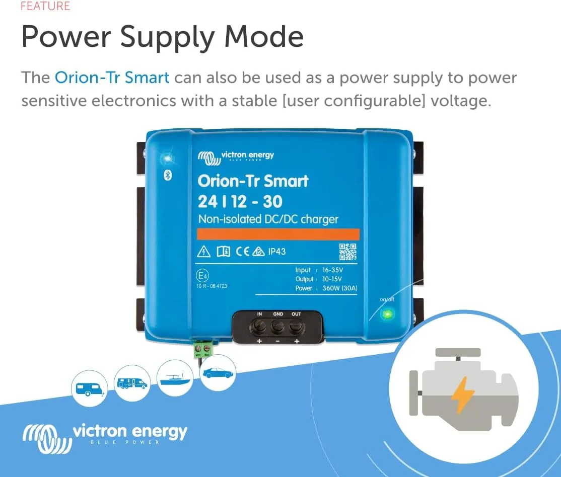 Victron Energy Orion-Tr Smart DC to DC Charger (Bluetooth) - 24/12-Volt 30 amp 360-Watt - NON-ISOLATED